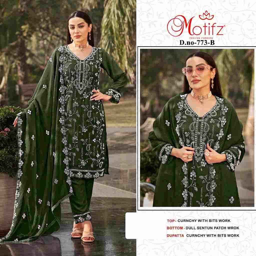 Motifz Hit Design 773 Colours By Motifz 773-A To 773-D Series Beautiful Pakistani Suits Colorful Stylish Fancy Casual Wear & Ethnic Wear Currency Dresses At Wholesale Price