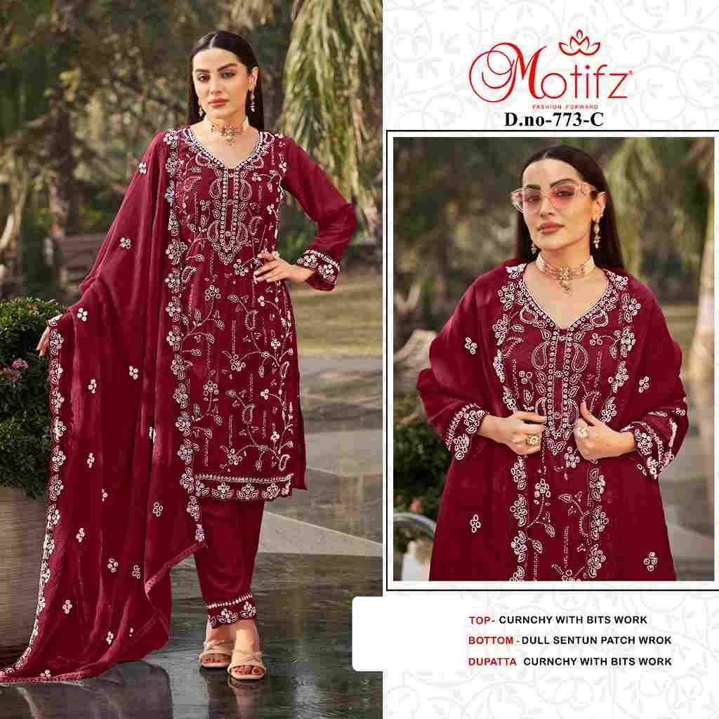 Motifz Hit Design 773 Colours By Motifz 773-A To 773-D Series Beautiful Pakistani Suits Colorful Stylish Fancy Casual Wear & Ethnic Wear Currency Dresses At Wholesale Price