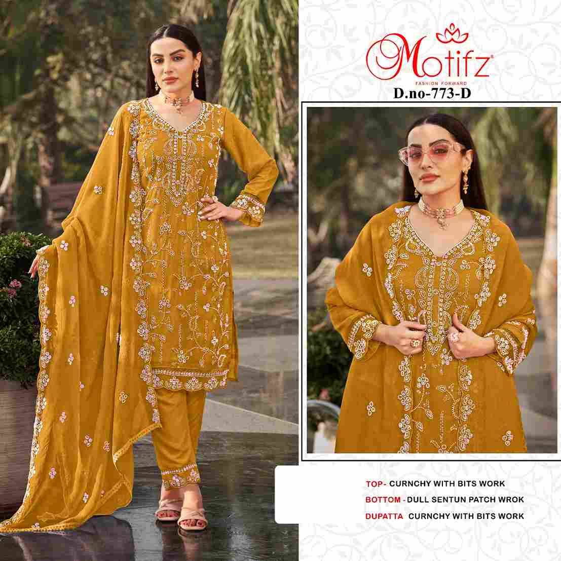 Motifz Hit Design 773 Colours By Motifz 773-A To 773-D Series Beautiful Pakistani Suits Colorful Stylish Fancy Casual Wear & Ethnic Wear Currency Dresses At Wholesale Price