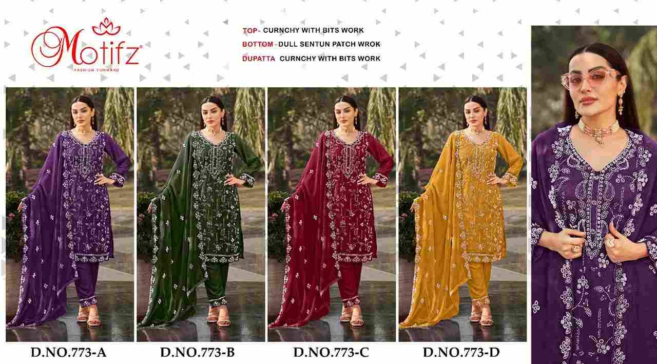 Motifz Hit Design 773 Colours By Motifz 773-A To 773-D Series Beautiful Pakistani Suits Colorful Stylish Fancy Casual Wear & Ethnic Wear Currency Dresses At Wholesale Price