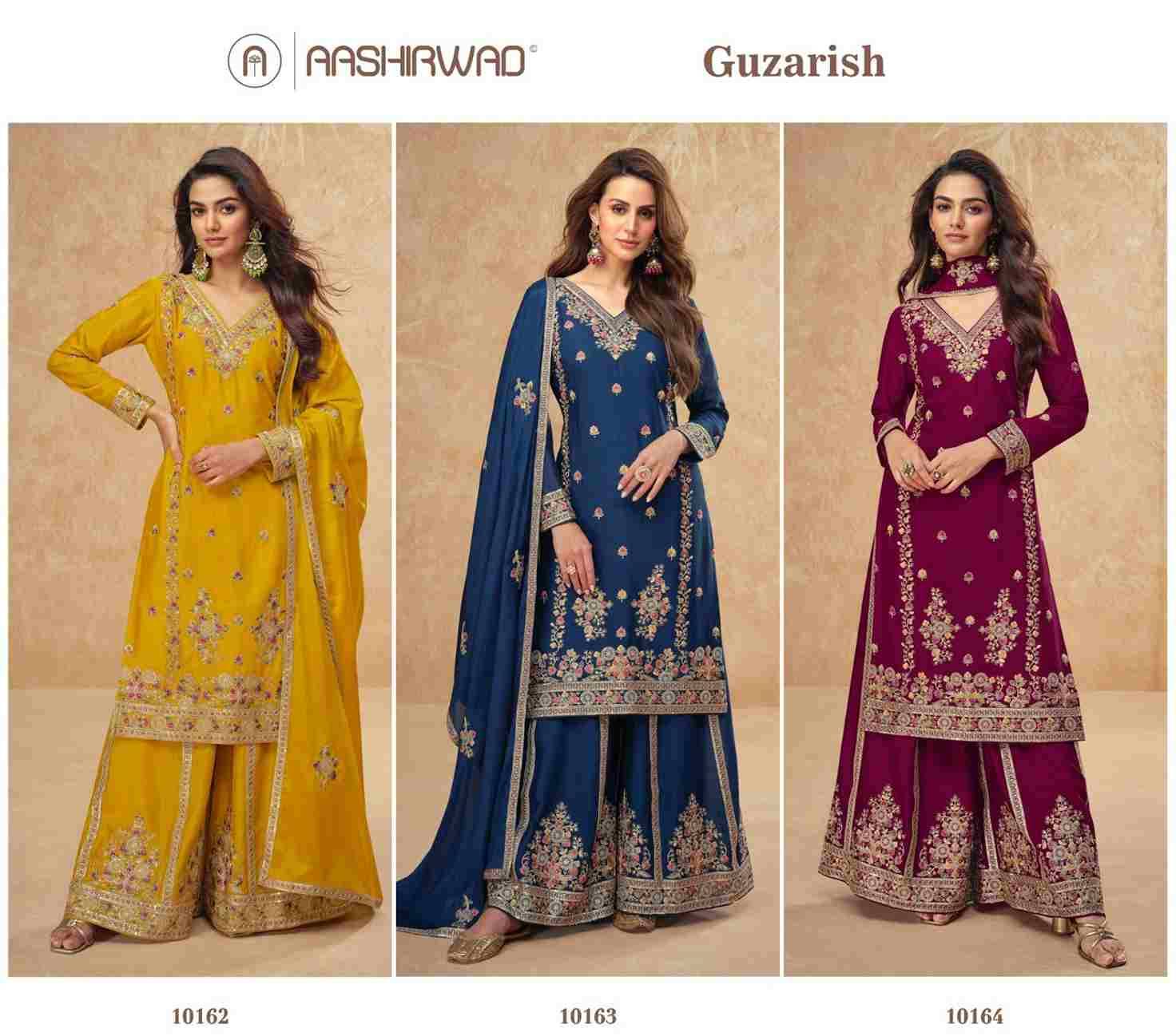 Guzarish By Aashirwad Creation 10162 To 10164 Series Designer Sharara Stylish Fancy Colorful Beautiful Party Wear & Ethnic Wear Collection Chinnon Silk Dresses At Wholesale Price