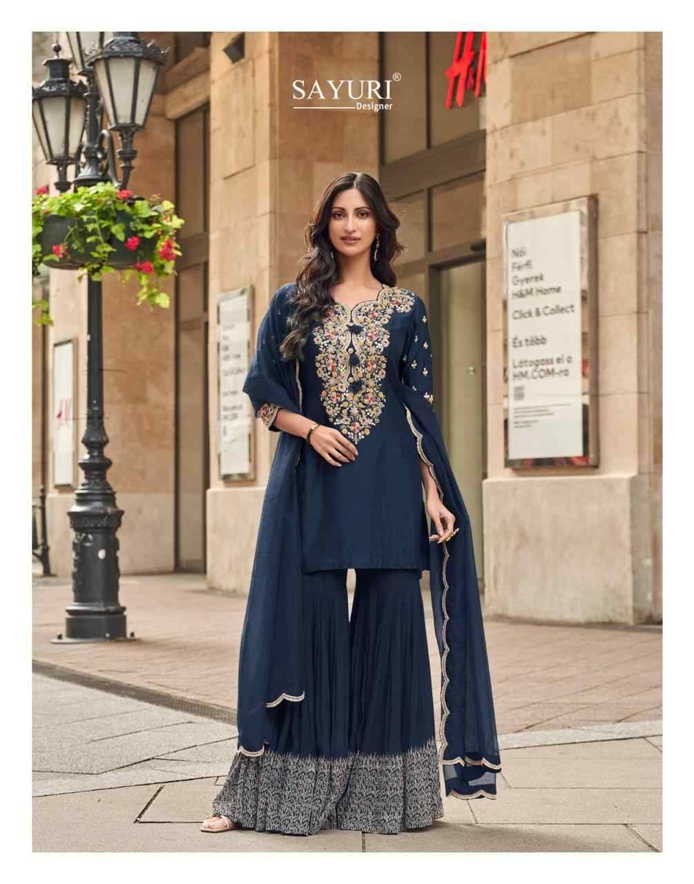 Ishani By Sayuri 5595 To 5597 Series Beautiful Sharara Suits Colorful Stylish Fancy Casual Wear & Ethnic Wear Premium Silk Dresses At Wholesale Price