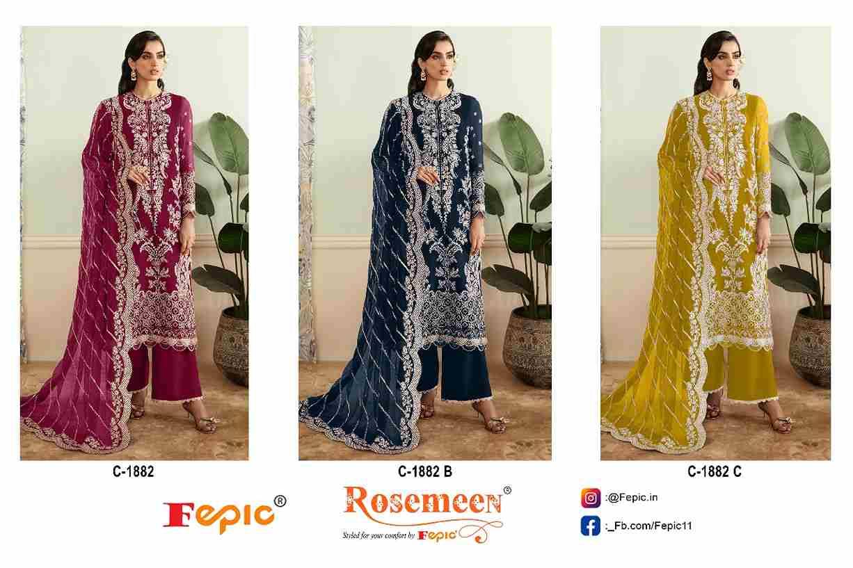 Fepic 1882 Colours By Fepic 1882-A To 1882-C Series Beautiful Pakistani Suits Colorful Stylish Fancy Casual Wear & Ethnic Wear Georgette Embroidered Dresses At Wholesale Price