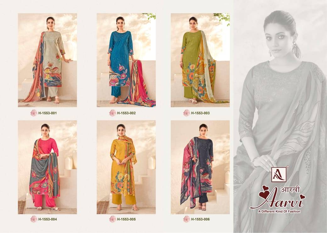 Aarvi By Alok Suit 1553-001 To 1553-006 Series Beautiful Festive Suits Stylish Fancy Colorful Casual Wear & Ethnic Wear Pure Viscose Muslin Embroidered Dresses At Wholesale Price