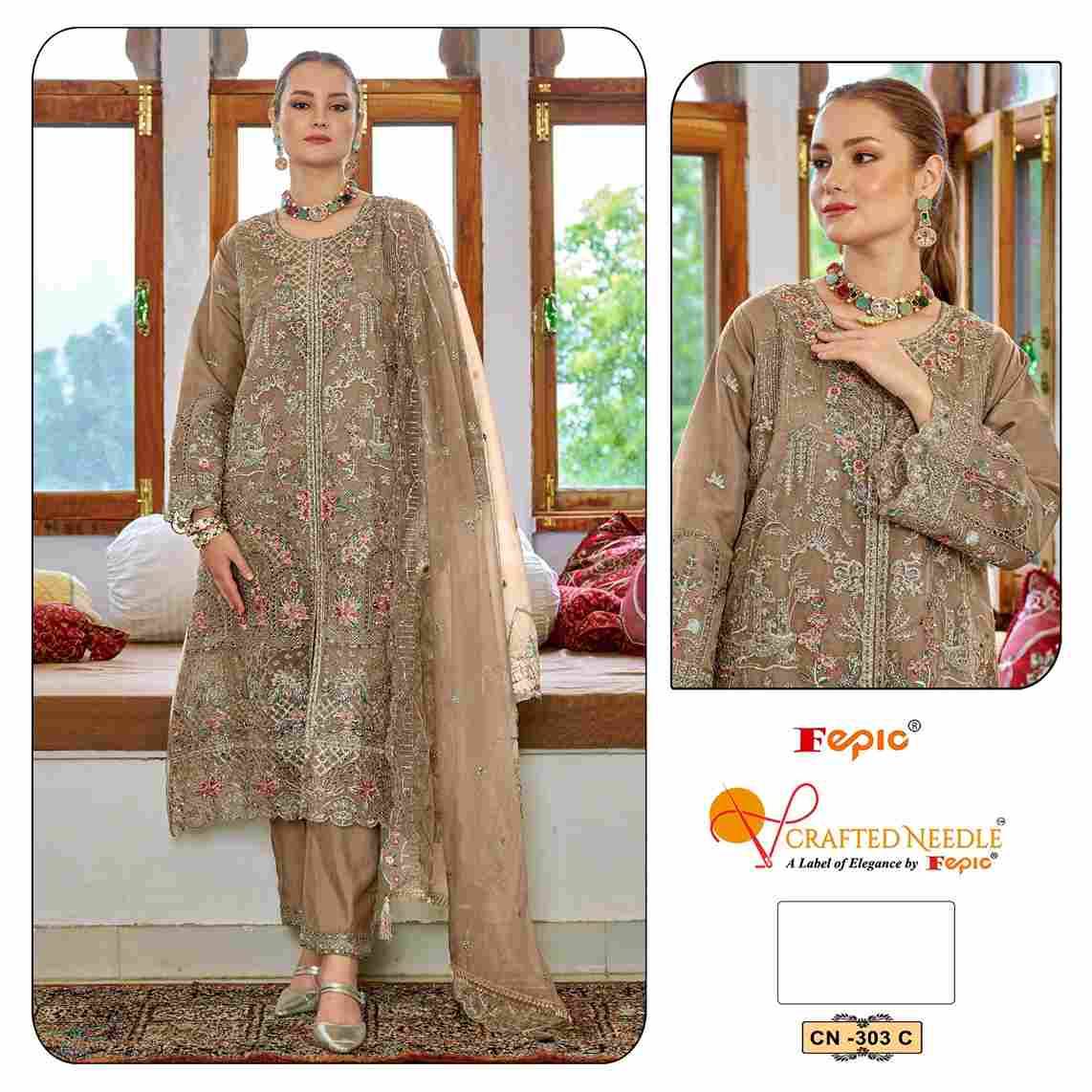 Fepic 303 Colours By Fepic 303-A To 303-C Series Beautiful Pakistani Suits Colorful Stylish Fancy Casual Wear & Ethnic Wear Organza Embroidered Dresses At Wholesale Price