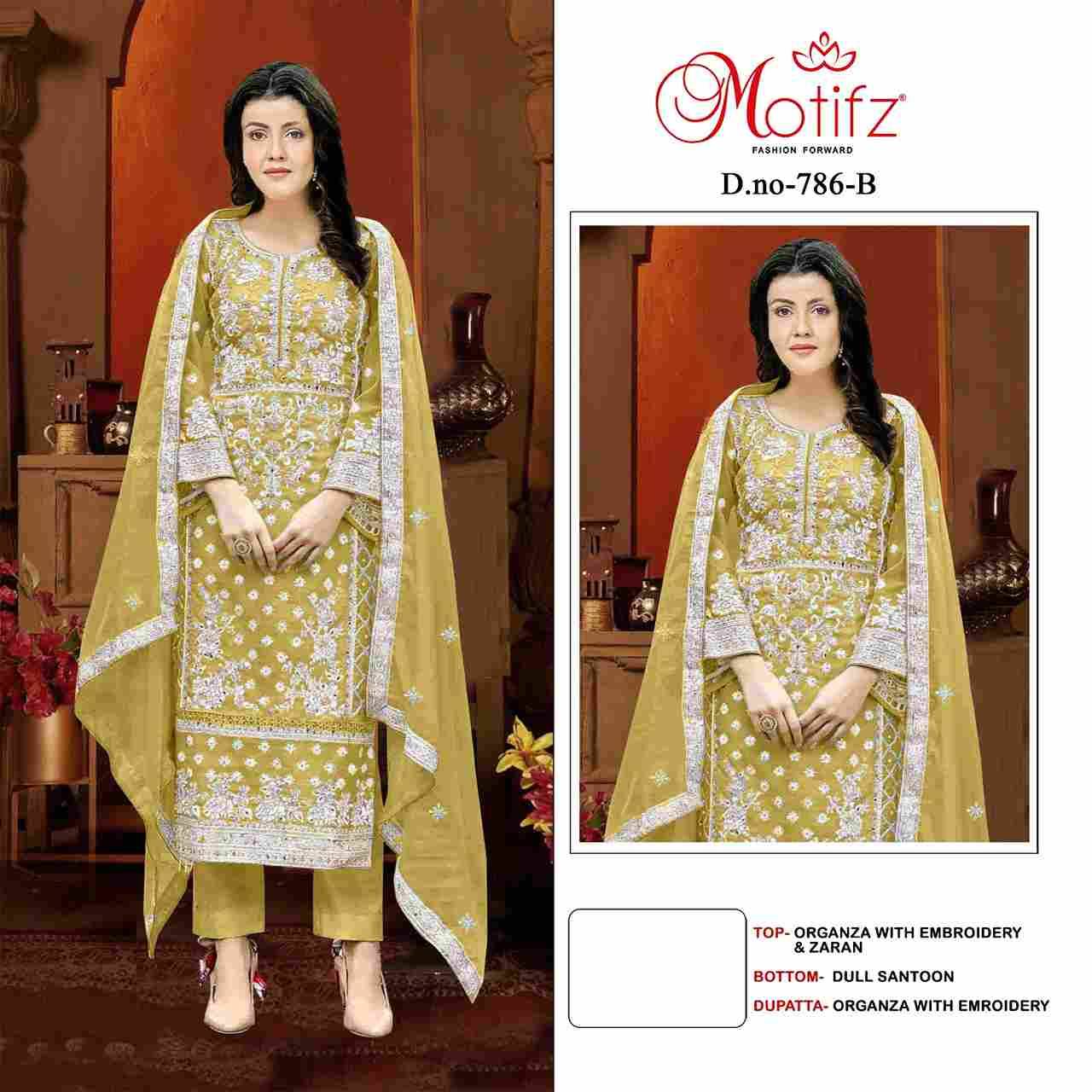 Motifz Hit Design 786 Colours By Motifz 786-A To 786-D Series Beautiful Pakistani Suits Colorful Stylish Fancy Casual Wear & Ethnic Wear Organza Dresses At Wholesale Price