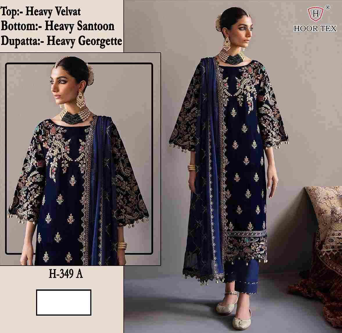 Hoor Tex Hit Design H-349 Colours By Hoor Tex H-349-A To H-349-C Series Designer Festive Pakistani Suits Collection Beautiful Stylish Fancy Colorful Party Wear & Occasional Wear Heavy Velvet With Embroidered Dresses At Wholesale Price