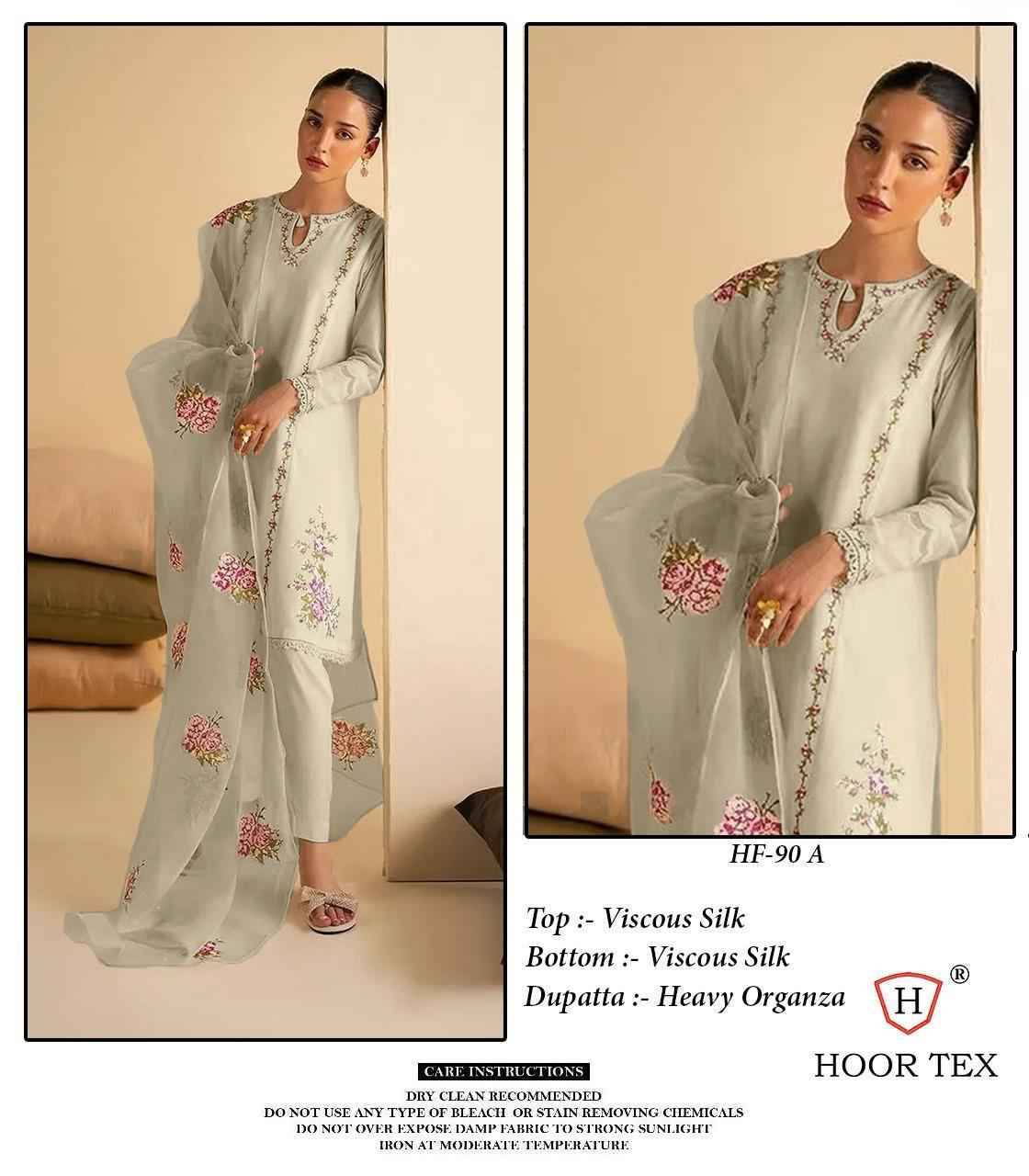 Hoor Tex Hit Design HF-90 Colours By Hoor Tex HF-90-A To HF-90-D Series Designer Festive Pakistani Suits Collection Beautiful Stylish Fancy Colorful Party Wear & Occasional Wear Viscose Silk Embroidered Dresses At Wholesale Price