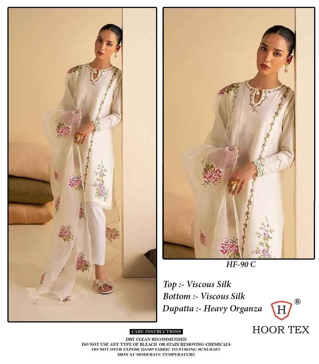 Hoor Tex Hit Design HF-90 Colours By Hoor Tex HF-90-A To HF-90-D Series Designer Festive Pakistani Suits Collection Beautiful Stylish Fancy Colorful Party Wear & Occasional Wear Viscose Silk Embroidered Dresses At Wholesale Price