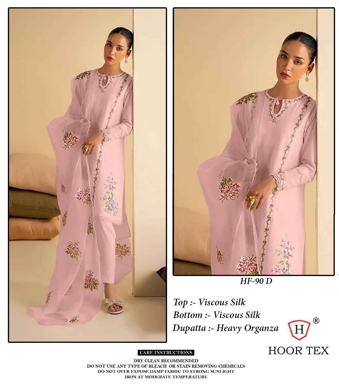 Hoor Tex Hit Design HF-90 Colours By Hoor Tex HF-90-A To HF-90-D Series Designer Festive Pakistani Suits Collection Beautiful Stylish Fancy Colorful Party Wear & Occasional Wear Viscose Silk Embroidered Dresses At Wholesale Price