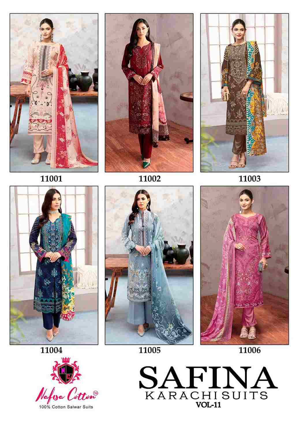 Safina Vol-11 By Nafisa Cotton 11001 To 11006 Series Beautiful Festive Suits Colorful Stylish Fancy Casual Wear & Ethnic Wear Pure Cotton Embroidered Dresses At Wholesale Price