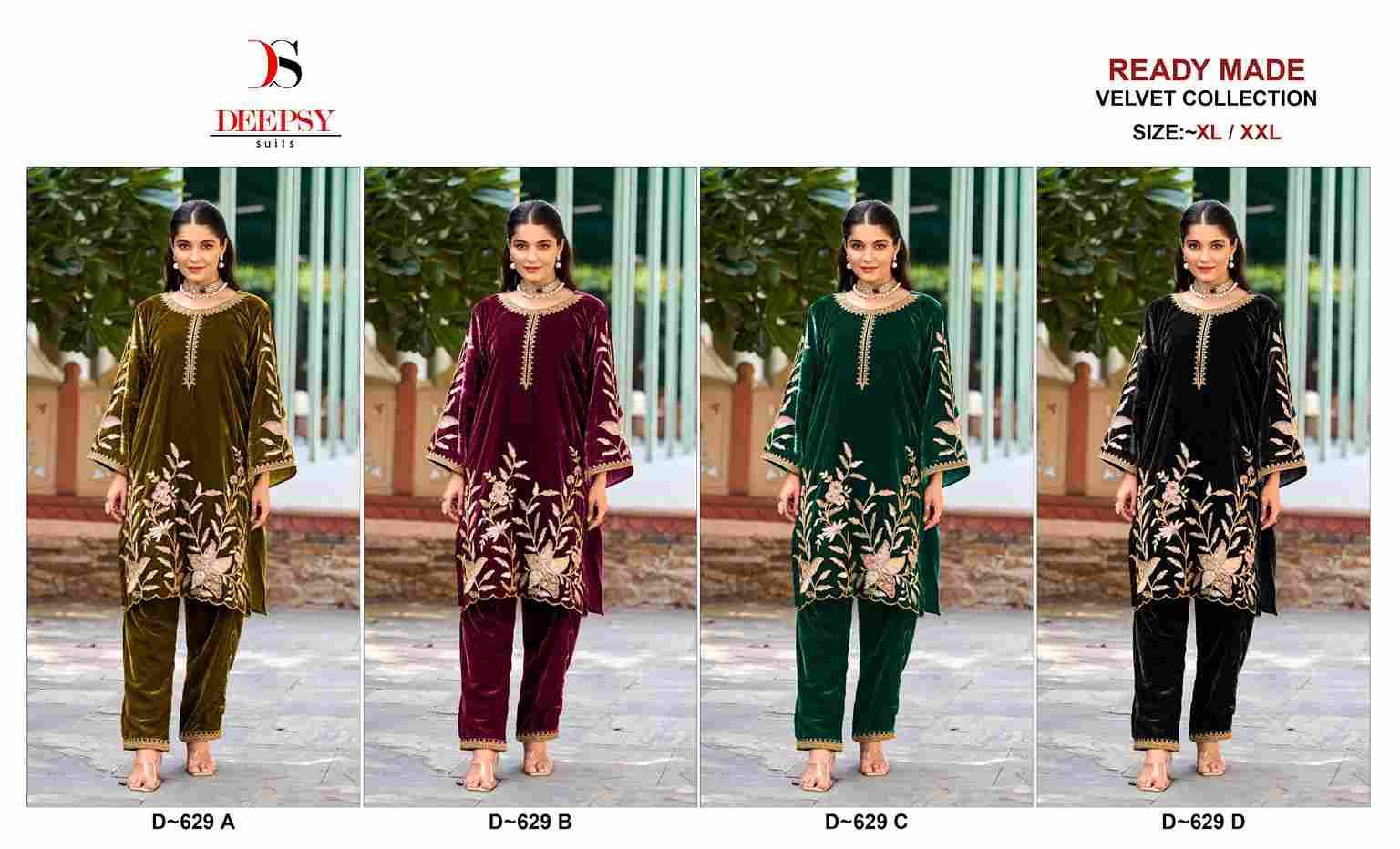 Deepsy Hit Design 629 Colours By Deepsy Suits 629-A To 629-D Series Designer Pakistani Suits Collection Beautiful Stylish Fancy Colorful Party Wear & Occasional Wear Velvet Kurtis With Bottom At Wholesale Price