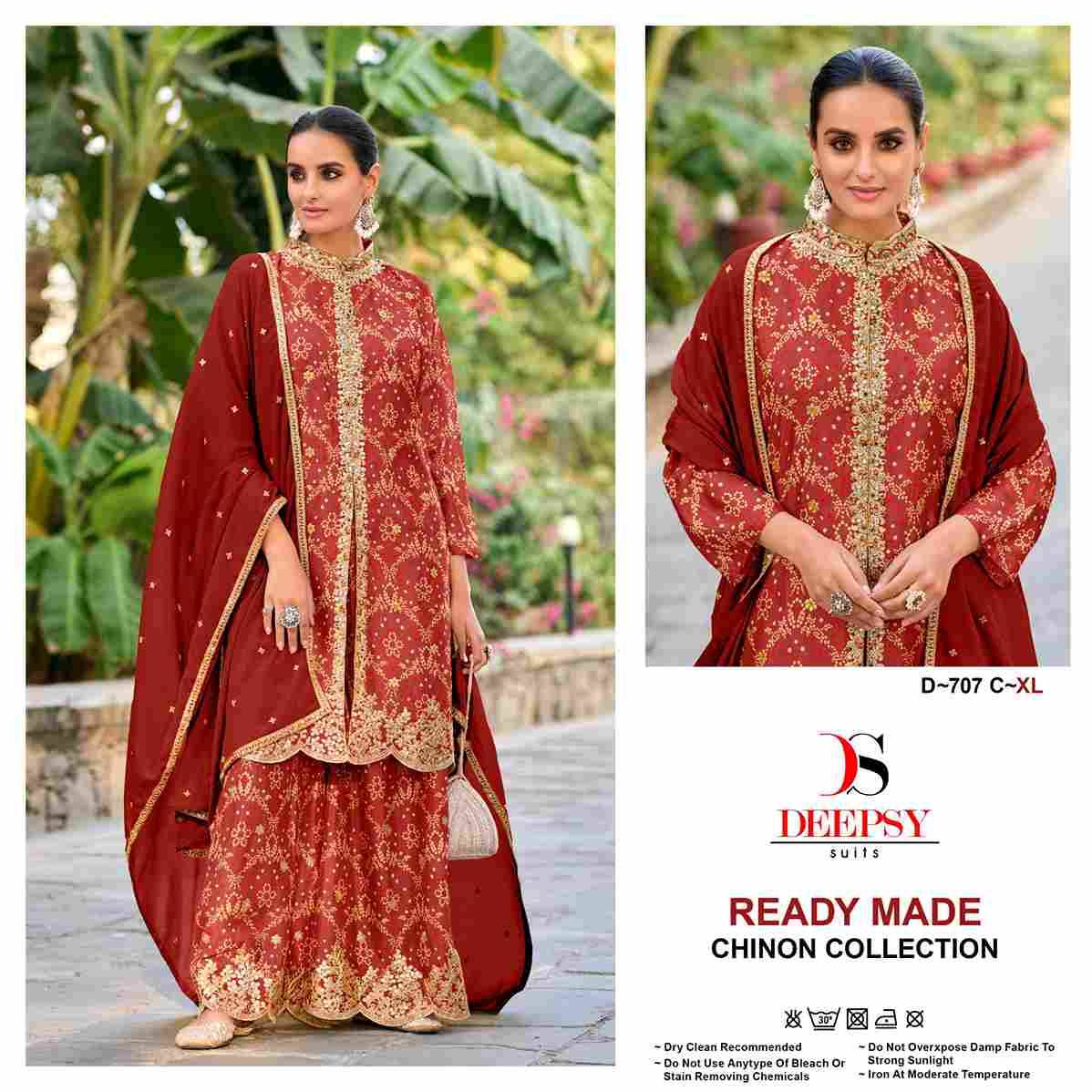 Deepsy Hit Design 707 Colours By Deepsy Suits 707-A To 707-D Series Beautiful Pakistani Suits Colorful Stylish Fancy Casual Wear & Ethnic Wear Pure Chinnon Embroidered Dresses At Wholesale Price