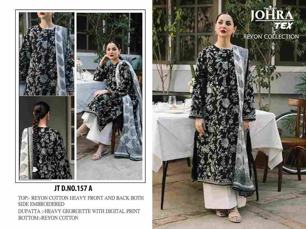 Johra Hit Design 157 Colours By Johra Tex 157-A To 157-D Series Beautiful Pakistani Suits Colorful Stylish Fancy Casual Wear & Ethnic Wear Rayon Cotton Embroidered Dresses At Wholesale Price