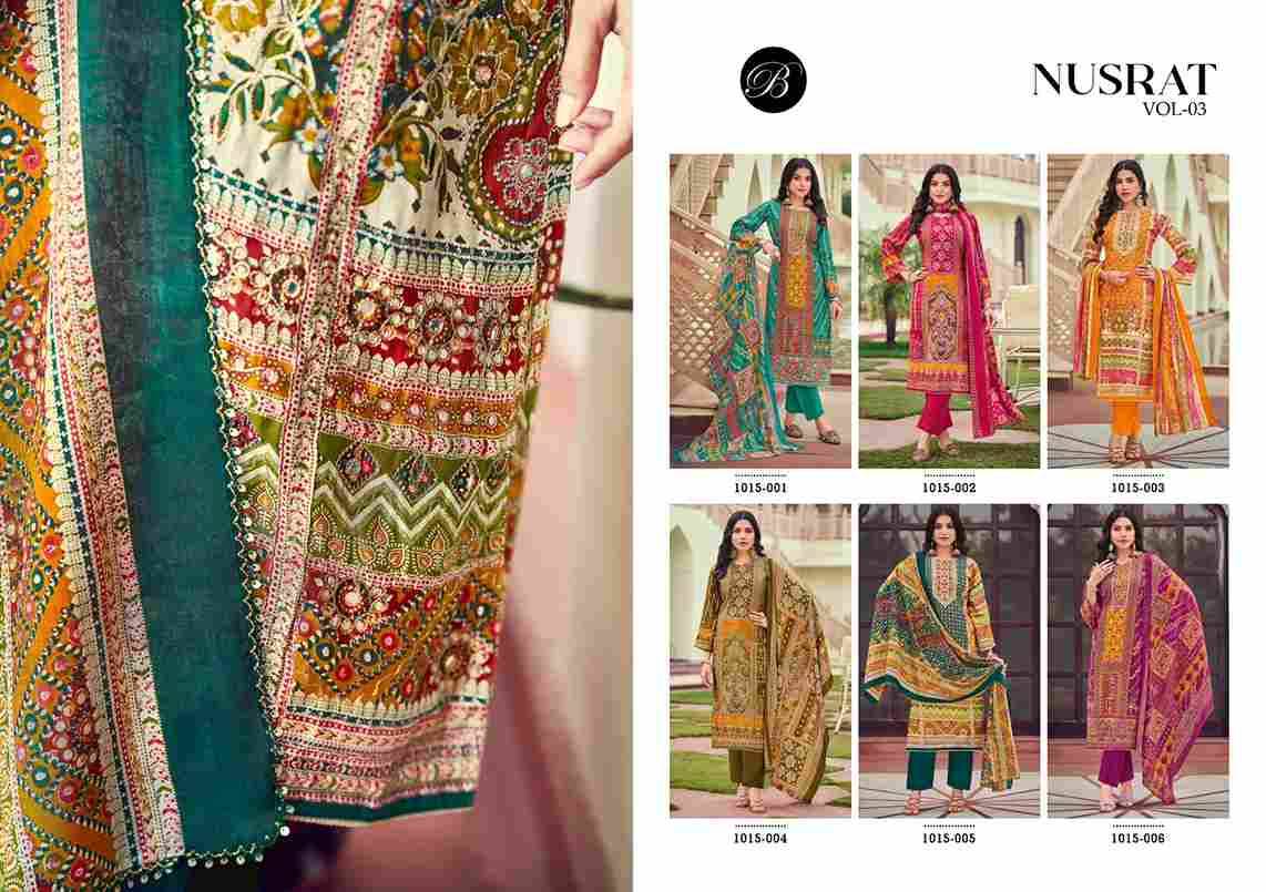 Nusrat Vol-3 By Belliza 1015-001 To 1015-006 Series Beautiful Festive Suits Stylish Fancy Colorful Casual Wear & Ethnic Wear Pure Viscose Muslin Print Dresses At Wholesale Price