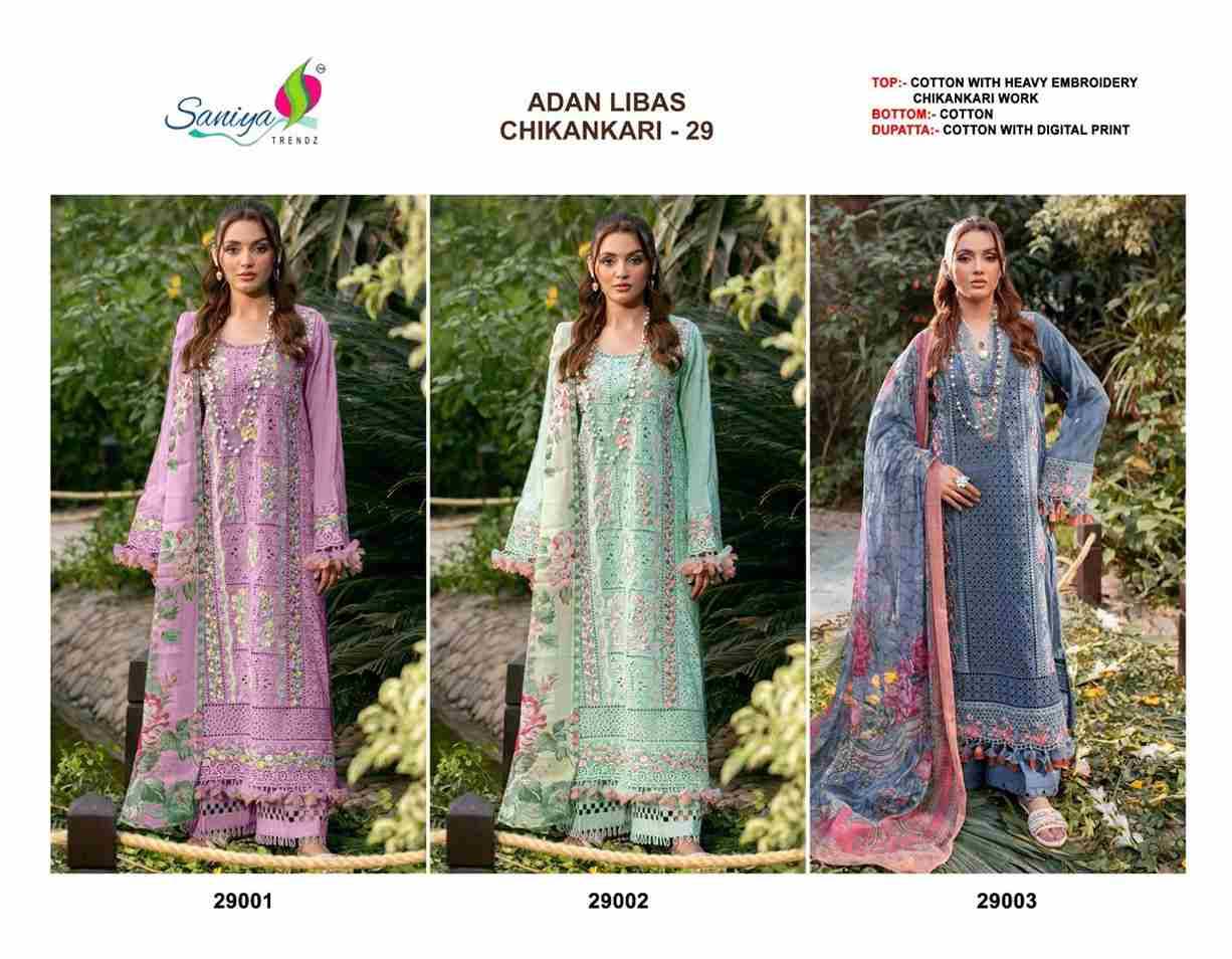 Adan Libas Chikankari Collection Vol-29 By Saniya Trendz 29001 To 29003 Series Beautiful Pakistani Suits Colorful Stylish Fancy Casual Wear & Ethnic Wear Cotton Embroidered Dresses At Wholesale Price