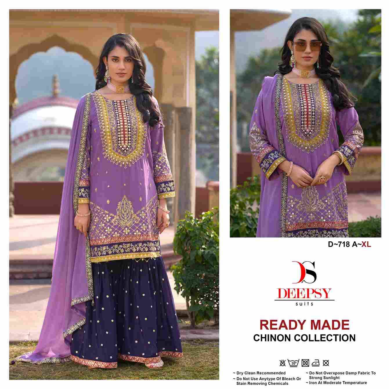 Deepsy Hit Design 718 Colours By Deepsy Suits 718-A To 718-D Series Beautiful Pakistani Suits Colorful Stylish Fancy Casual Wear & Ethnic Wear Pure Chinnon Embroidered Dresses At Wholesale Price