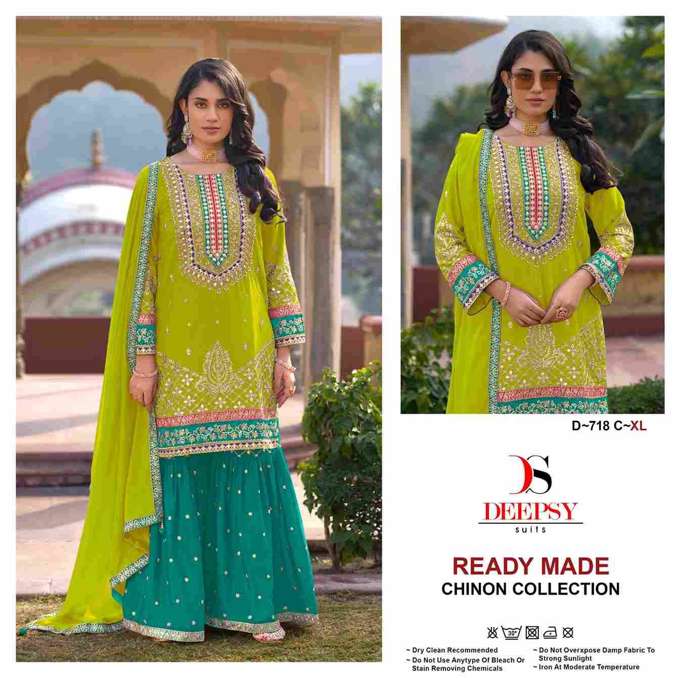 Deepsy Hit Design 718 Colours By Deepsy Suits 718-A To 718-D Series Beautiful Pakistani Suits Colorful Stylish Fancy Casual Wear & Ethnic Wear Pure Chinnon Embroidered Dresses At Wholesale Price