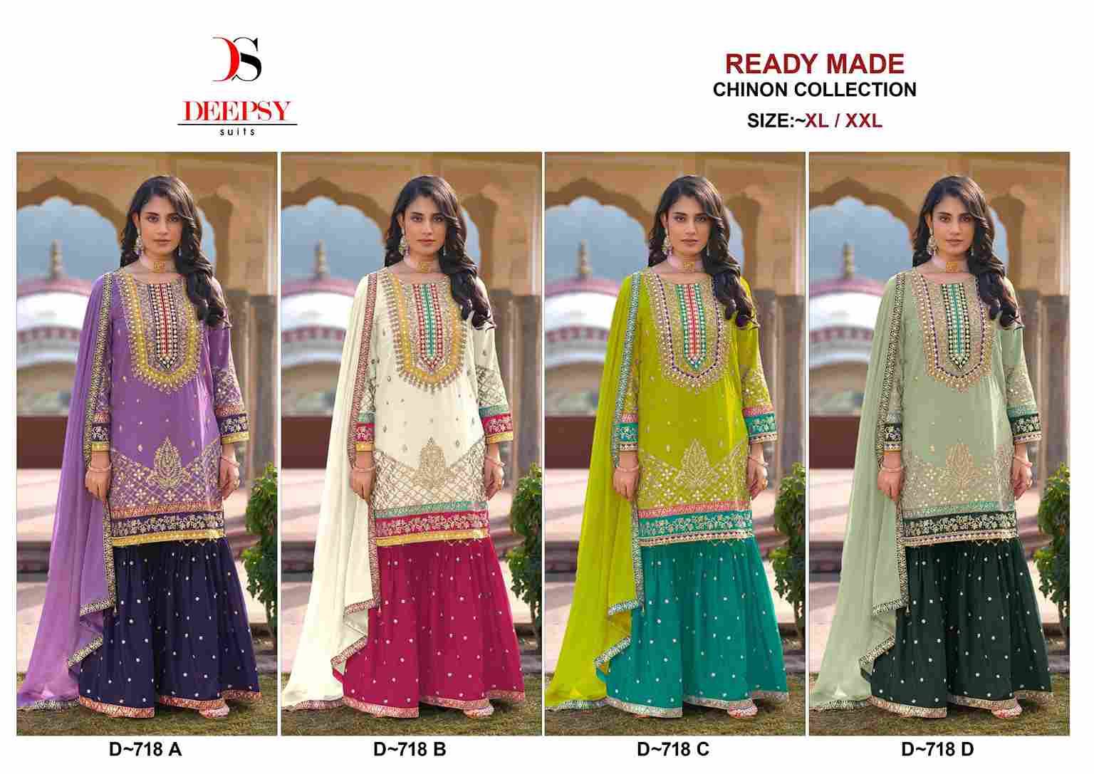 Deepsy Hit Design 718 Colours By Deepsy Suits 718-A To 718-D Series Beautiful Pakistani Suits Colorful Stylish Fancy Casual Wear & Ethnic Wear Pure Chinnon Embroidered Dresses At Wholesale Price