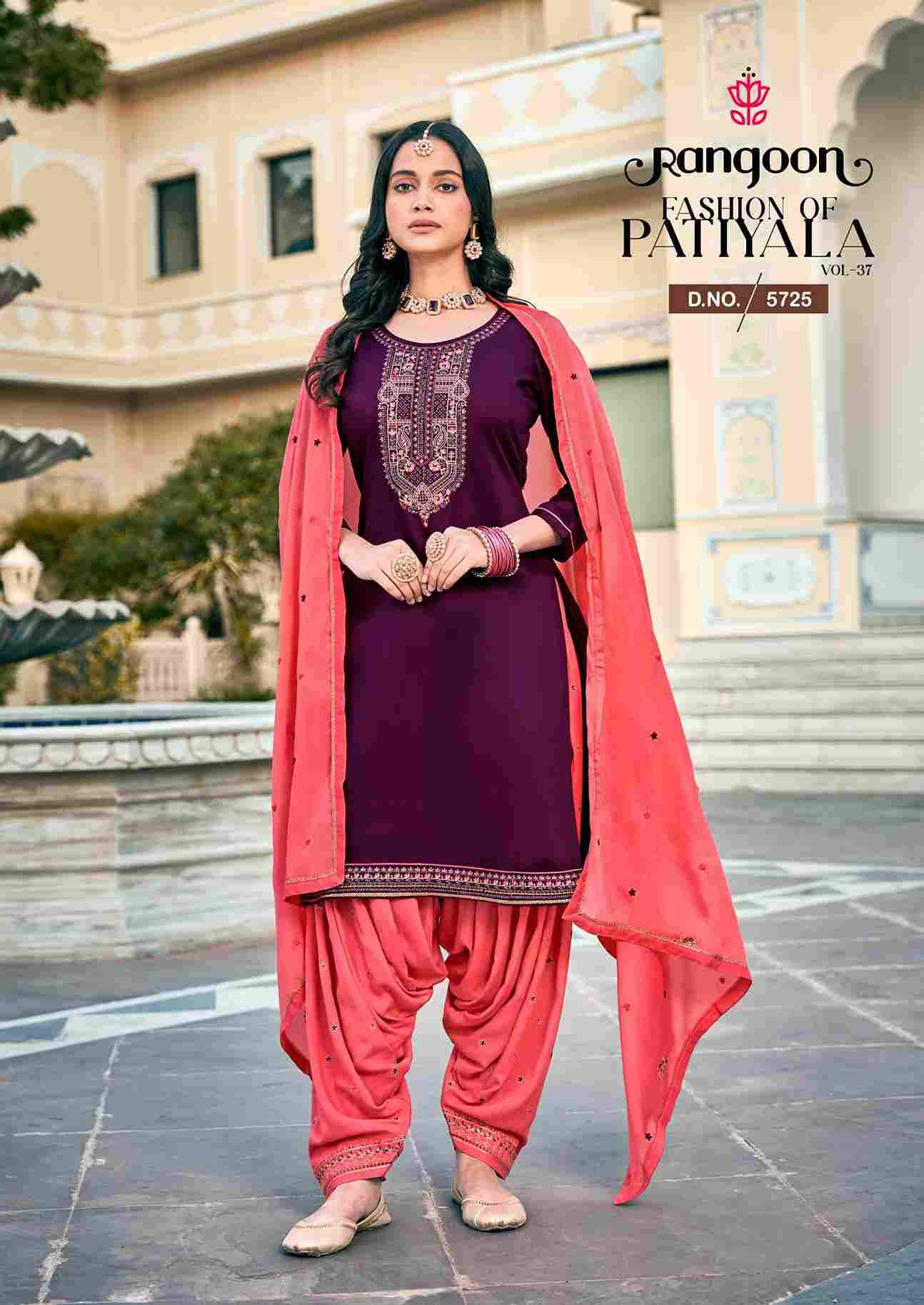 Fashion Of Patiyala Vol-37 By Rangoon 5721 To 5726 Series Festive Suits Beautiful Fancy Colorful Stylish Party Wear & Occasional Wear Jam Silk Dresses At Wholesale Price