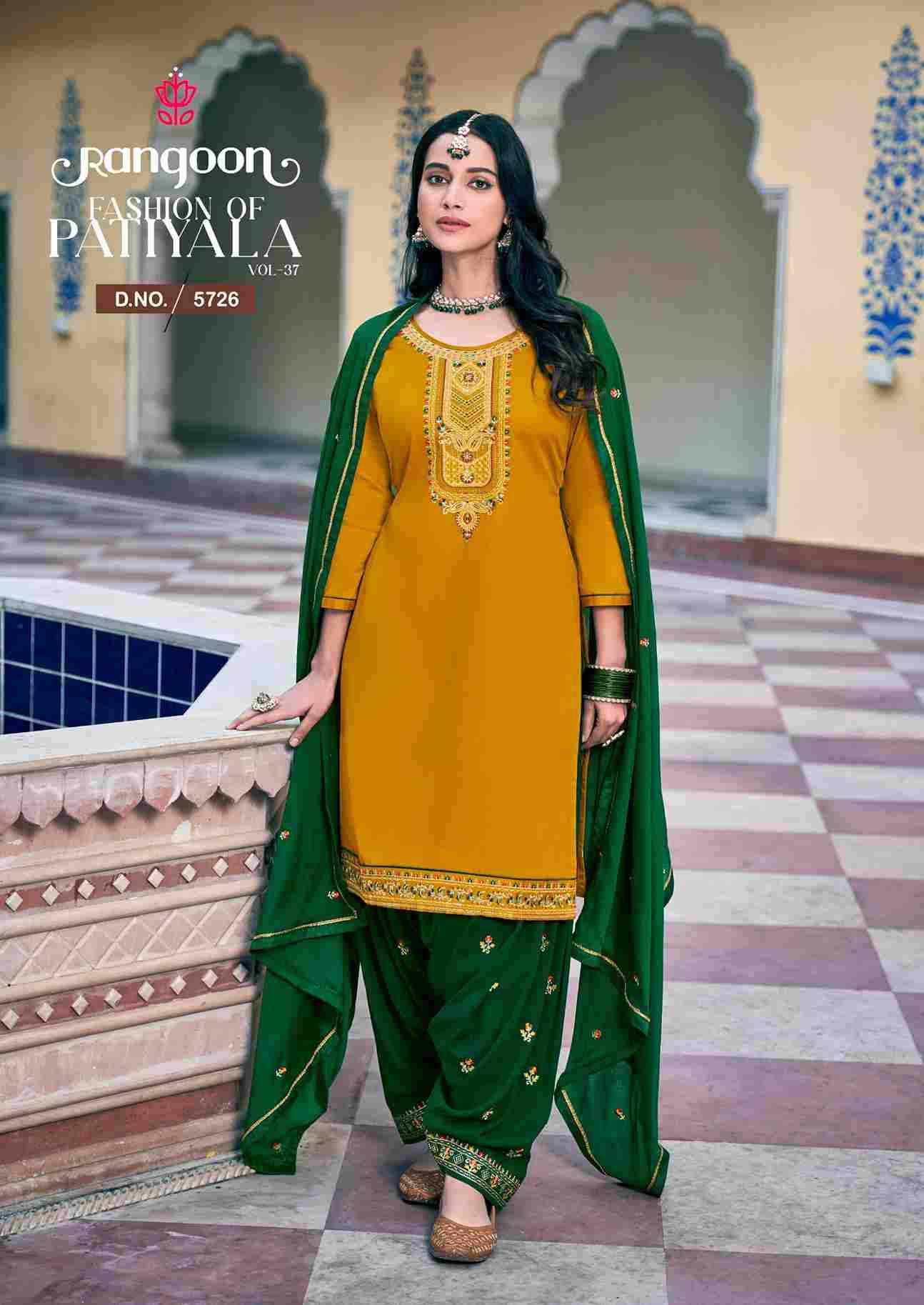 Fashion Of Patiyala Vol-37 By Rangoon 5721 To 5726 Series Festive Suits Beautiful Fancy Colorful Stylish Party Wear & Occasional Wear Jam Silk Dresses At Wholesale Price