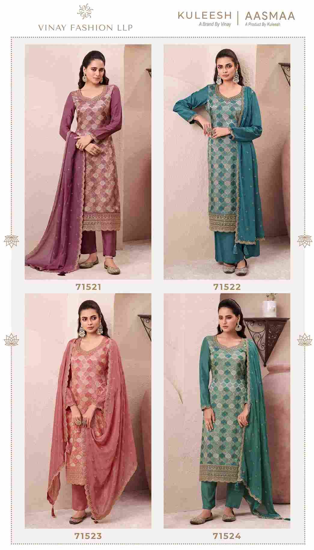 Aasmaa By Vinay Fashion 71521 To 71524 Series Designer Festive Suits Collection Beautiful Stylish Fancy Colorful Party Wear & Occasional Wear Silk Jacquard Dresses At Wholesale Price