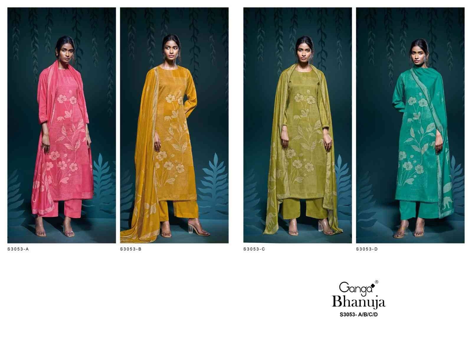 Bhanuja-3053 By Ganga Fashion 3053-A To 3053-D Series Beautiful Festive Suits Colorful Stylish Fancy Casual Wear & Ethnic Wear Pure Cotton Satin Dresses At Wholesale Price