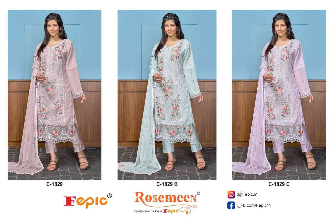 Fepic 1829 Colours By Fepic 1829-A To 1829-C Series Beautiful Pakistani Suits Colorful Stylish Fancy Casual Wear & Ethnic Wear Georgette Embroidered Dresses At Wholesale Price