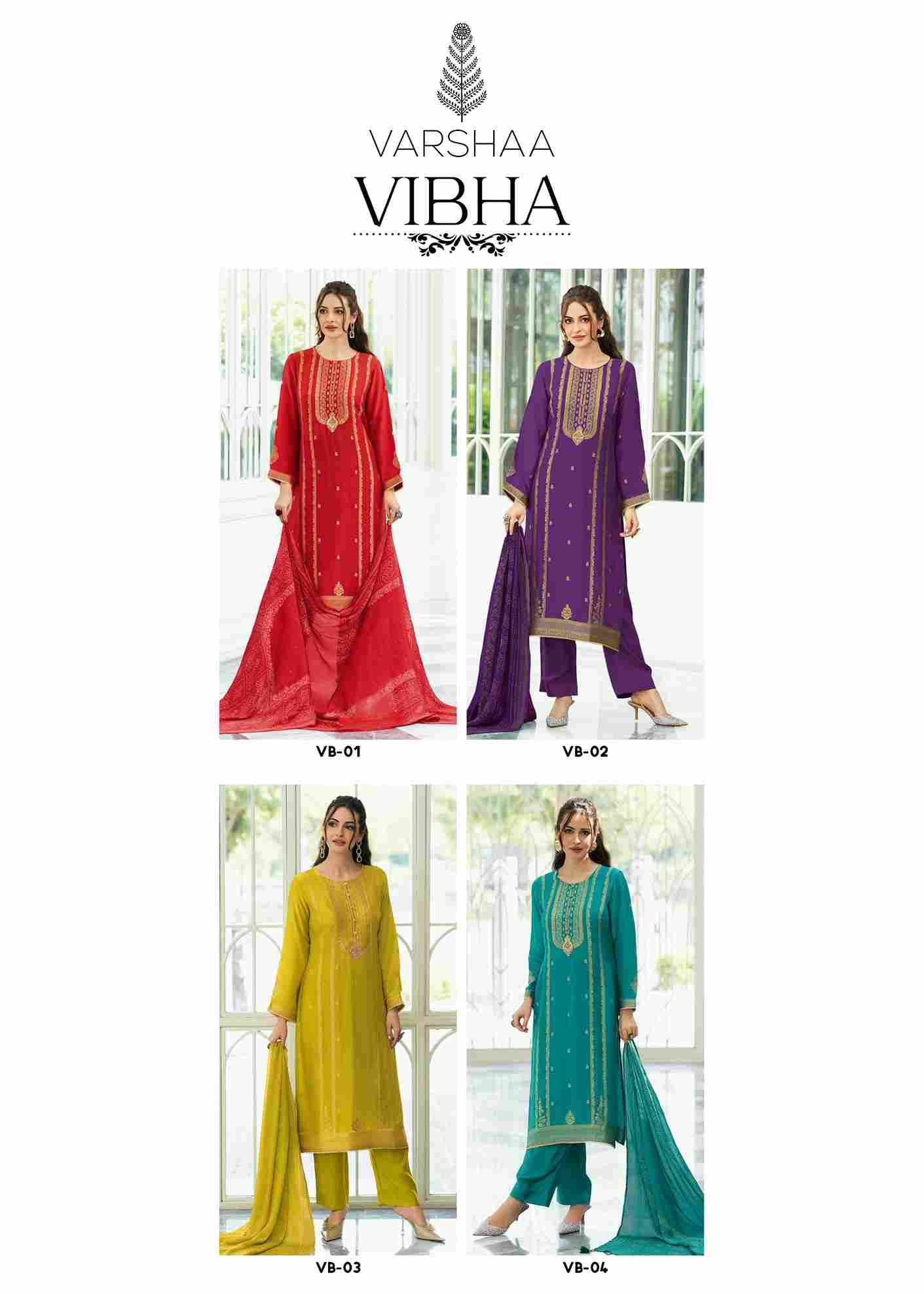 Vibha By Varshaa 01 To 04 Series Beautiful Festive Suits Colorful Stylish Fancy Casual Wear & Ethnic Wear Viscose Muslin Satin Dresses At Wholesale Price