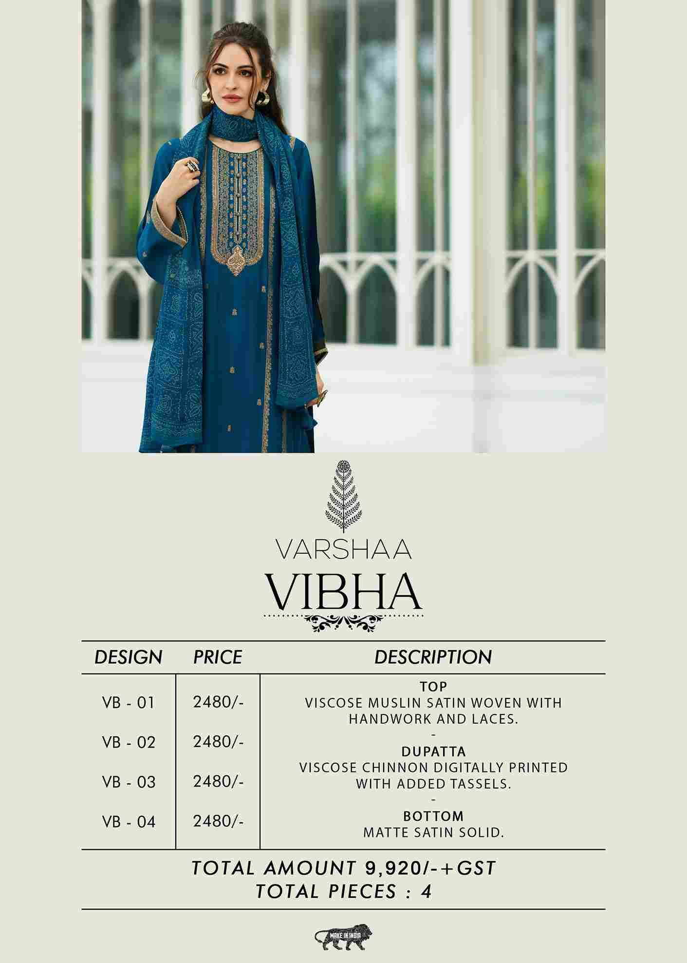 Vibha By Varshaa 01 To 04 Series Beautiful Festive Suits Colorful Stylish Fancy Casual Wear & Ethnic Wear Viscose Muslin Satin Dresses At Wholesale Price