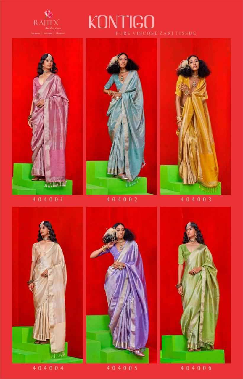 Kontigo By Raj Tex 404001 To 404006 Series Indian Traditional Wear Collection Beautiful Stylish Fancy Colorful Party Wear & Occasional Wear Pure Viscose Sarees At Wholesale Price