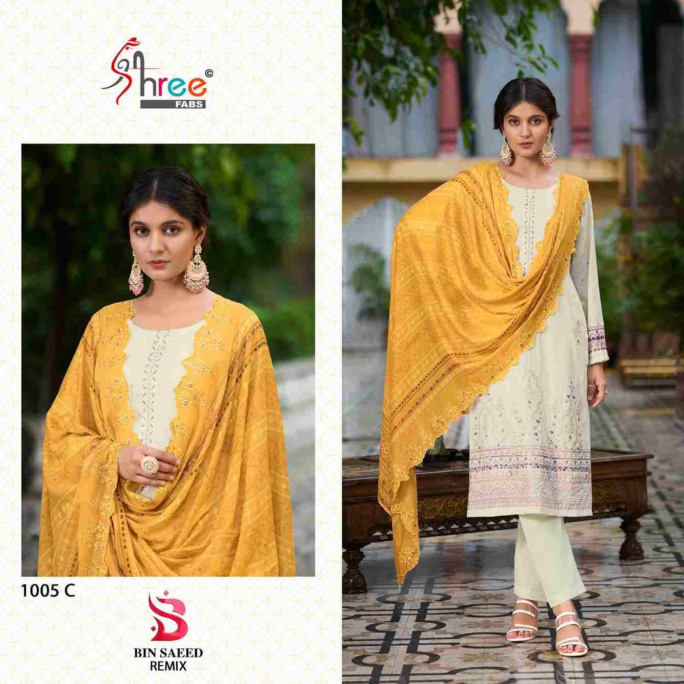 Bin Saeed Remix By Shree Fabs 1005-A To 1005-D Series Beautiful Pakistani Suits Stylish Fancy Colorful Party Wear & Occasional Wear Pure Cotton Embroidered Dresses At Wholesale Price