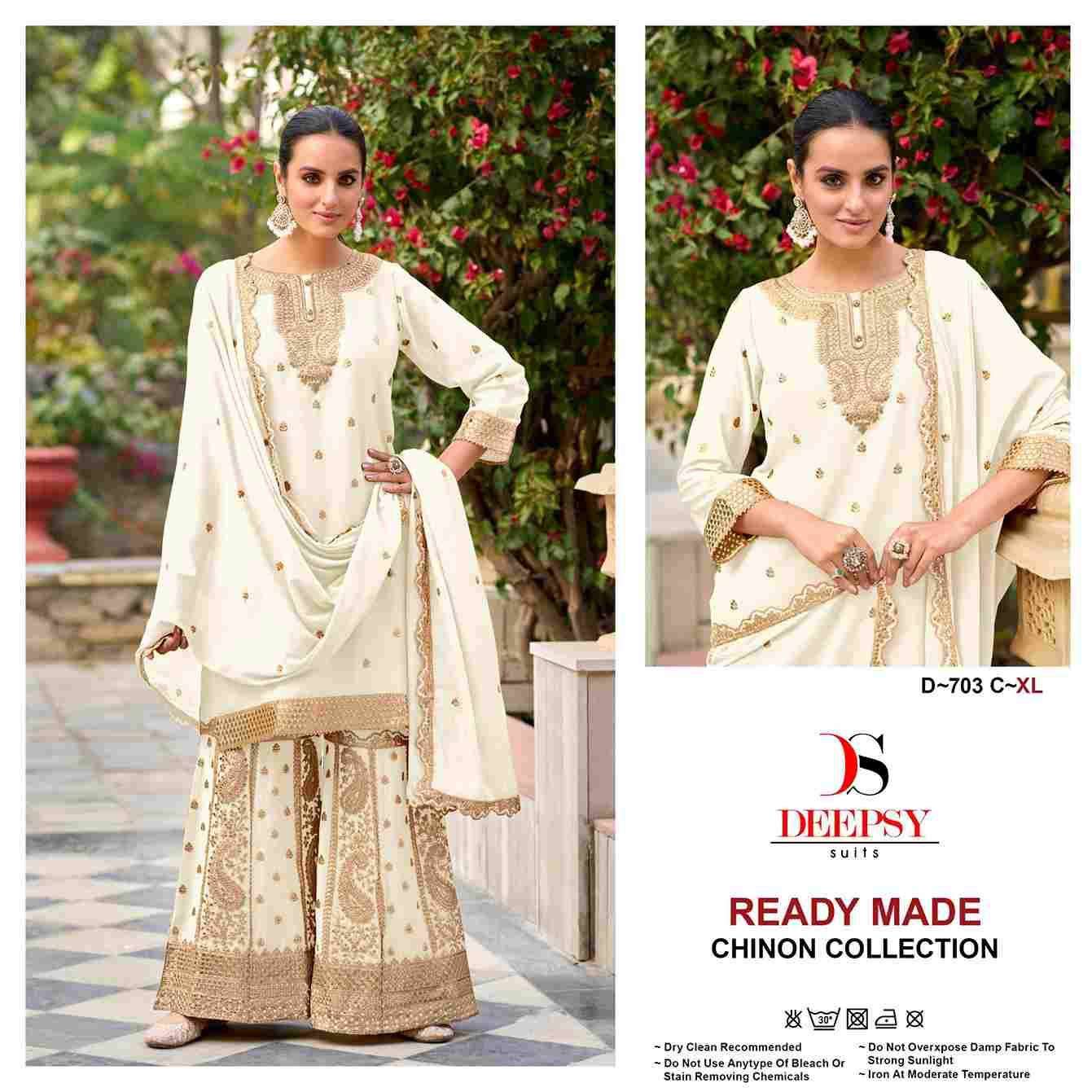 Deepsy Hit Design 703 Colours By Deepsy Suits 703-A To 703-C Series Beautiful Pakistani Suits Colorful Stylish Fancy Casual Wear & Ethnic Wear Pure Chinnon Embroidered Dresses At Wholesale Price