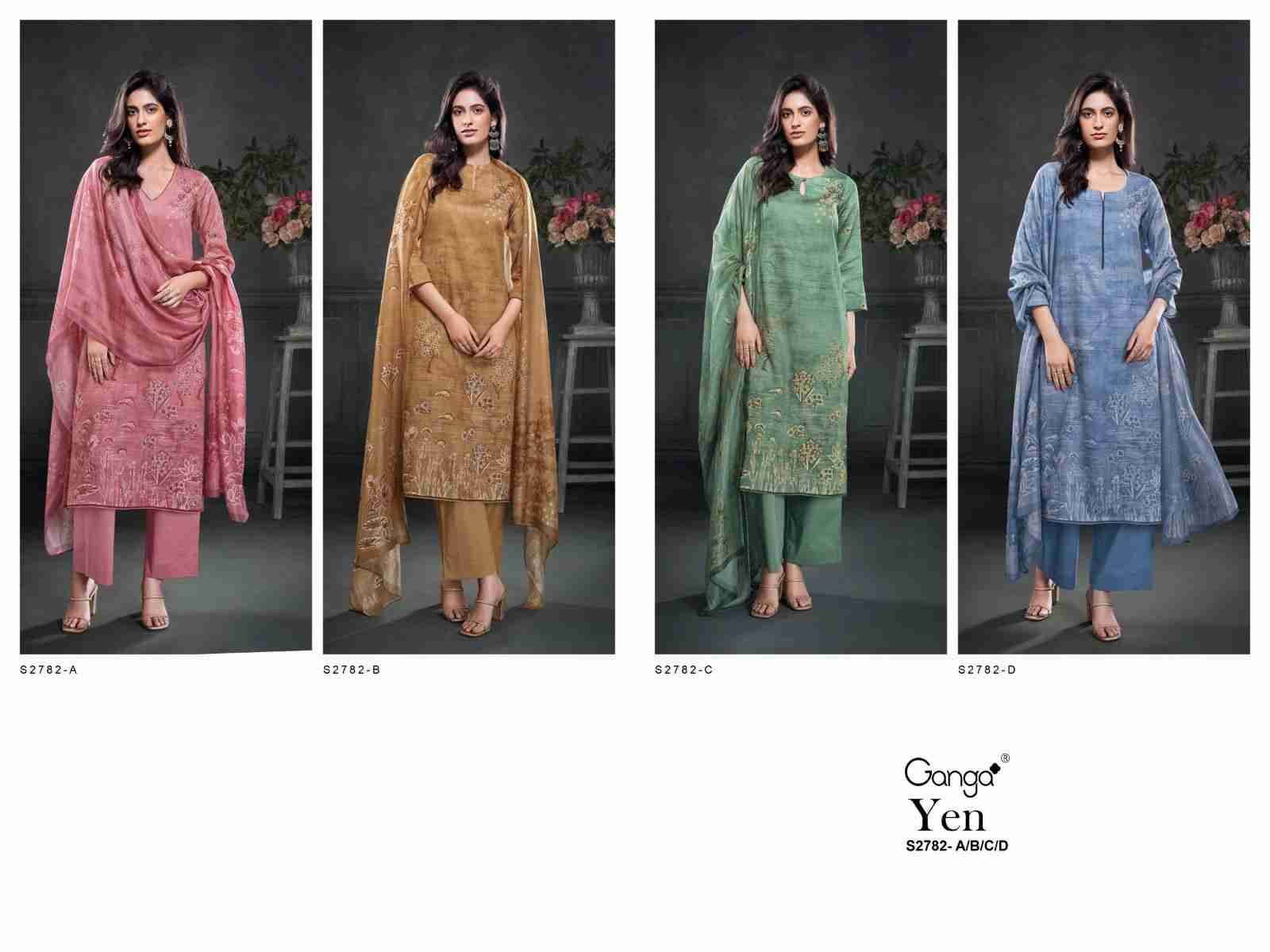 Yen-2782 By Ganga Fashion 2782-A To 2782-D Series Beautiful Festive Suits Colorful Stylish Fancy Casual Wear & Ethnic Wear Pure Cotton Satin Dresses At Wholesale Price