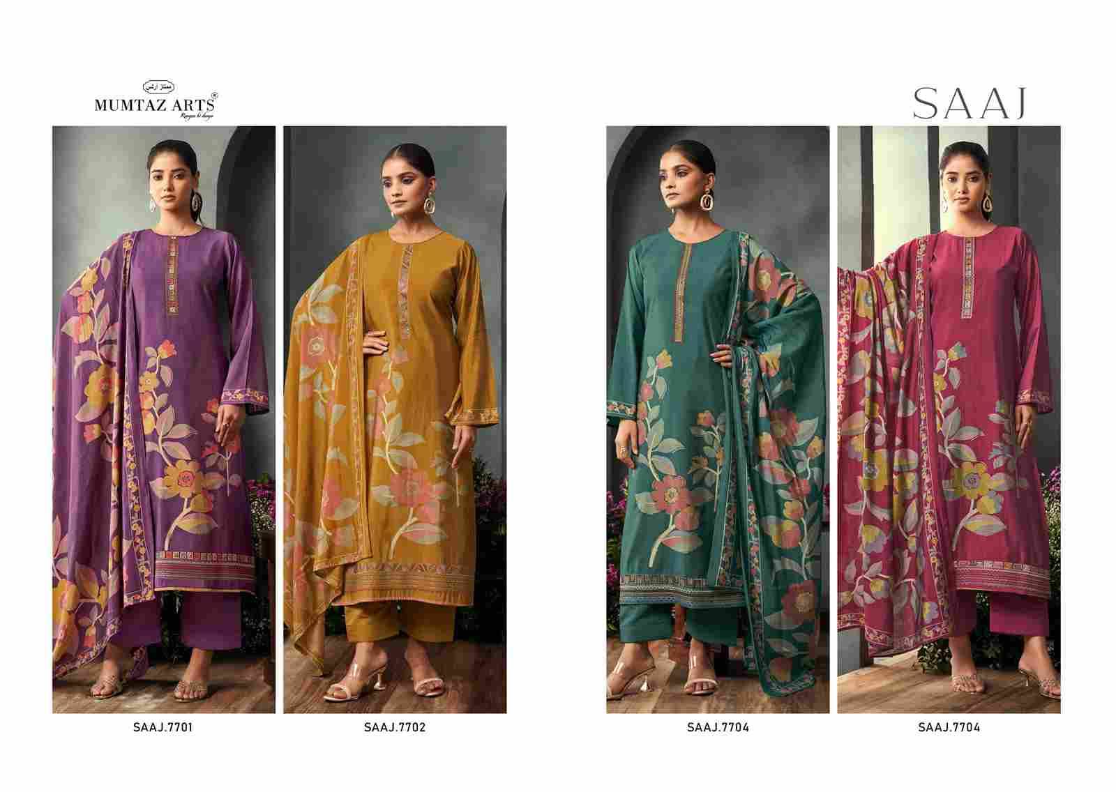 Saaj By Mumtaz Arts 7701 To 7704 Series Beautiful Festive Suits Colorful Stylish Fancy Casual Wear & Ethnic Wear Pure Muslin Print With Work Dresses At Wholesale Price