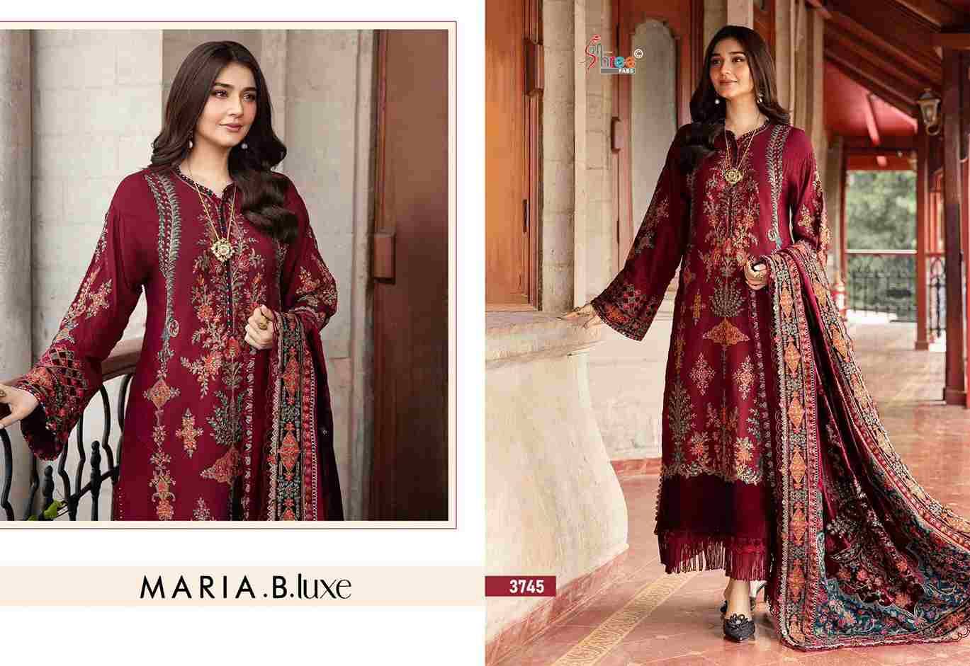 Maria.B.Luxe By Shree Fabs 3745 To 3747 Series Pakistani Stylish Beautiful Colourful Printed & Embroidered Party Wear & Occasional Wear Pure Viscose Rayon Dresses At Wholesale Price