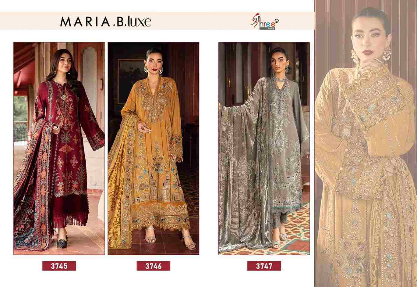 Maria.B.Luxe By Shree Fabs 3745 To 3747 Series Pakistani Stylish Beautiful Colourful Printed & Embroidered Party Wear & Occasional Wear Pure Viscose Rayon Dresses At Wholesale Price