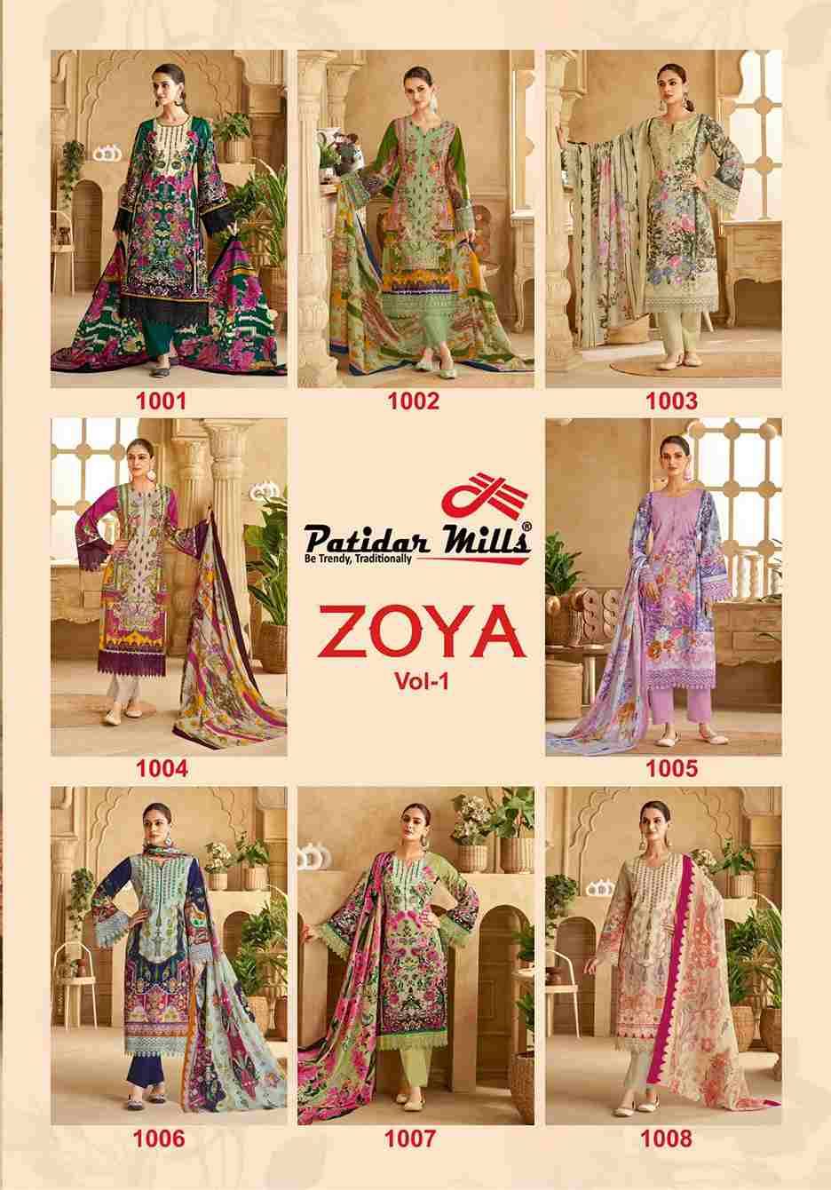 Zoya Vol-1 By Patidar Mills 1001 To 1008 Series Beautiful Festive Suits Stylish Fancy Colorful Casual Wear & Ethnic Wear Cotton Dresses At Wholesale Price