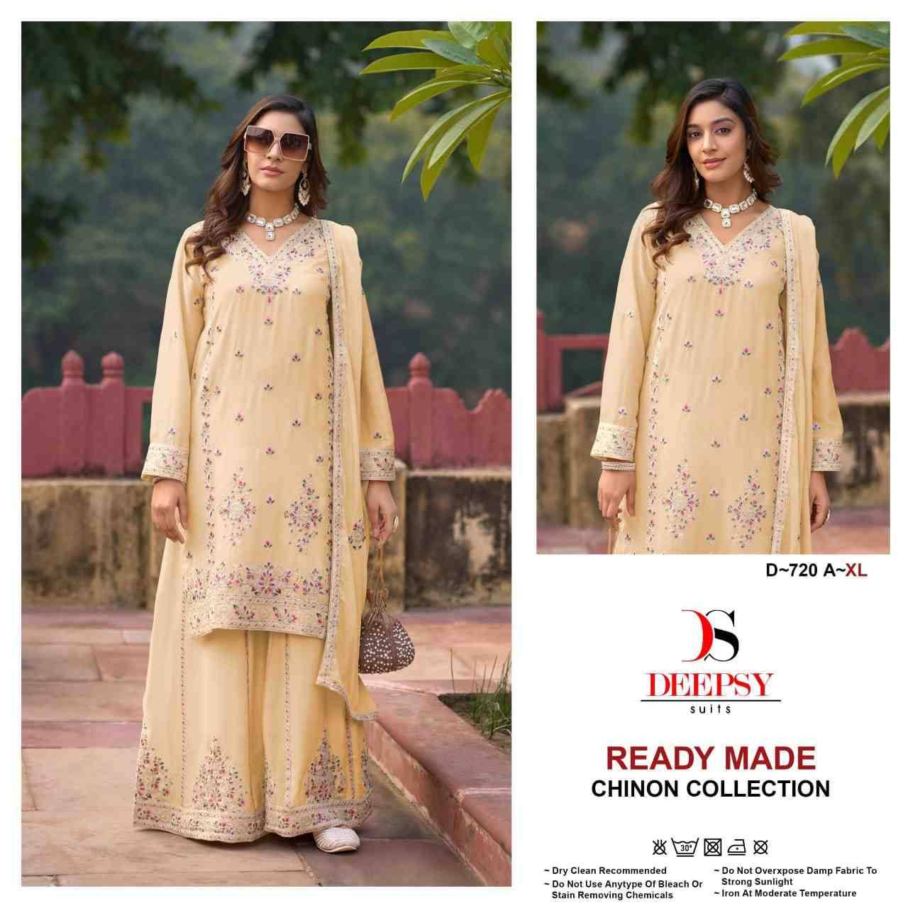 Deepsy Hit Design 720 Colours By Deepsy Suits 720-A To 720-D Series Beautiful Pakistani Suits Colorful Stylish Fancy Casual Wear & Ethnic Wear Pure Chinnon Embroidered Dresses At Wholesale Price