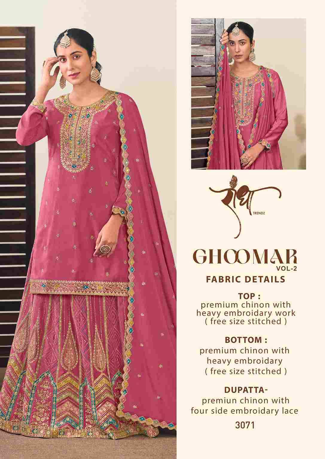 Ghoomar Vol-2 By Radha Trendz 3071 To 3074 Series Designer Sharara Suits Beautiful Fancy Colorful Stylish Party Wear & Occasional Wear Chinnon Embroidered Dresses At Wholesale Price