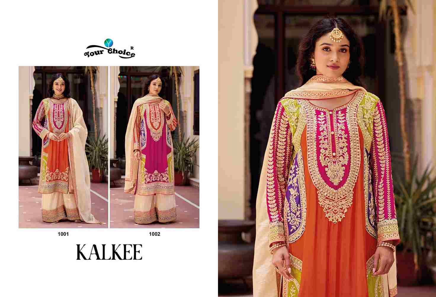 Kalkee By Your Choice 1001 To 1002 Series Designer Sharara Suits Beautiful Fancy Colorful Stylish Party Wear & Occasional Wear Heavy Chinnon Dresses At Wholesale Price