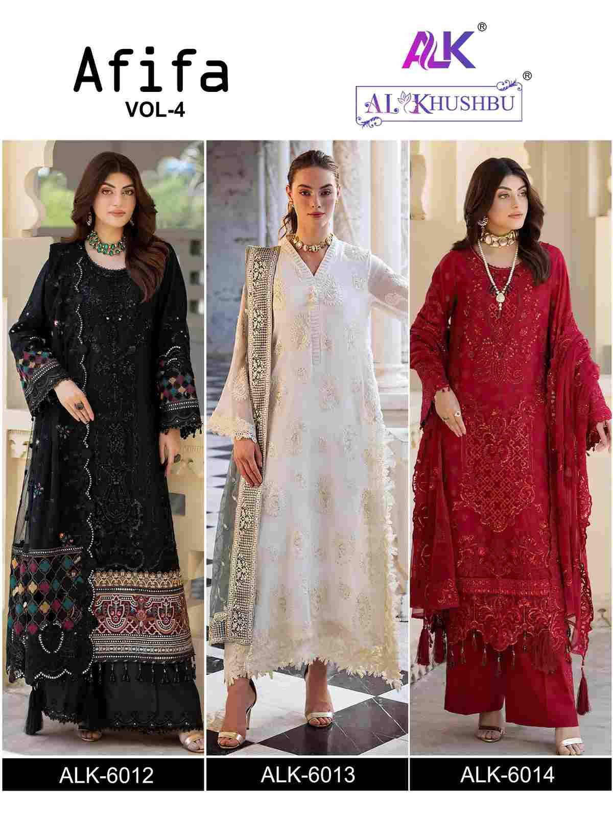 Afifa Vol-4 By Al Khushbu 6012 To 6014 Series Beautiful Pakistani Suits Colorful Stylish Fancy Casual Wear & Ethnic Wear Faux Georgette Dresses At Wholesale Price