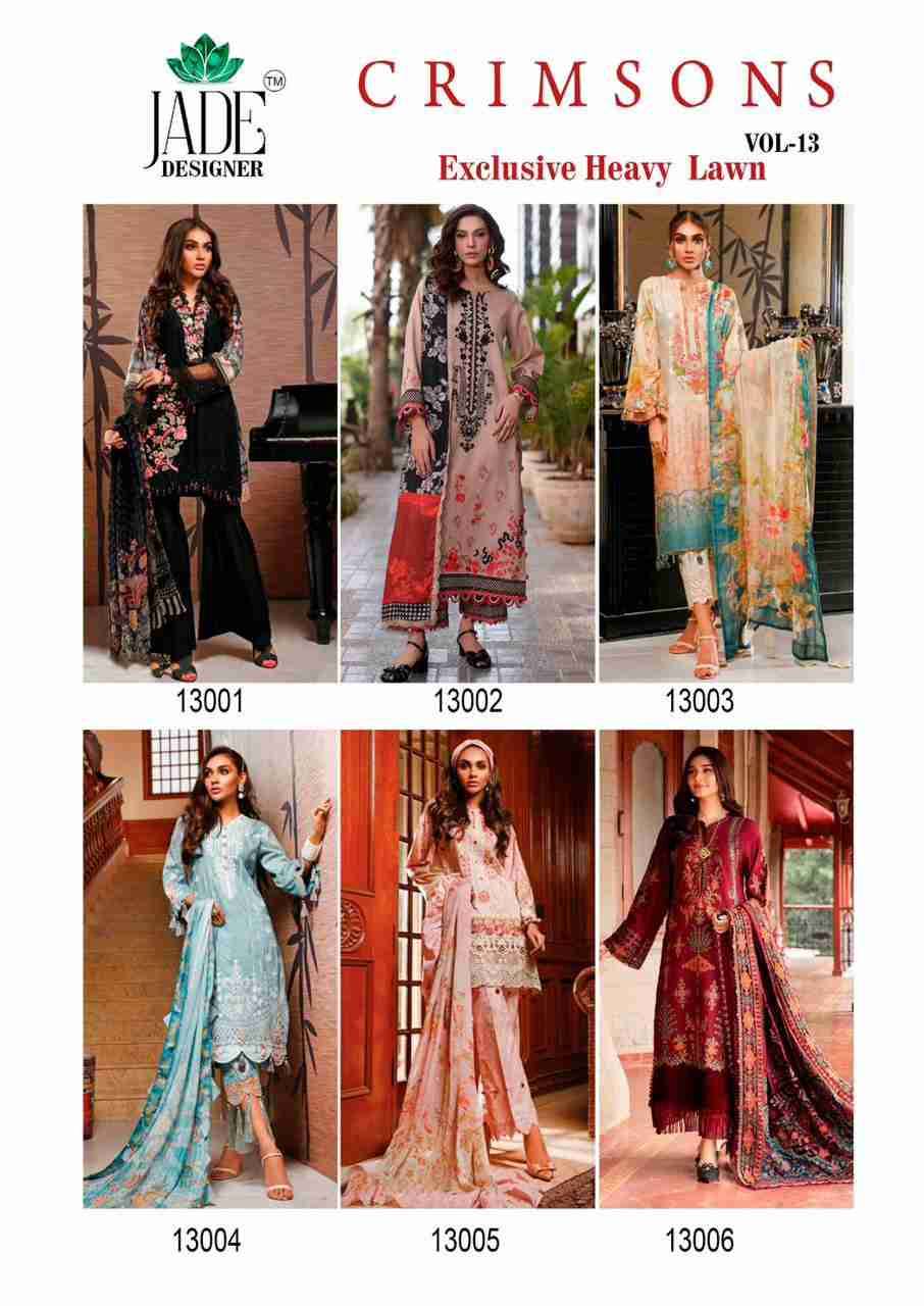 Crimsons Vol-13 By Jade 13001 To 13006 Series Beautiful Festive Suits Colorful Stylish Fancy Casual Wear & Ethnic Wear Pure Lawn Cotton Embroidered Dresses At Wholesale Price