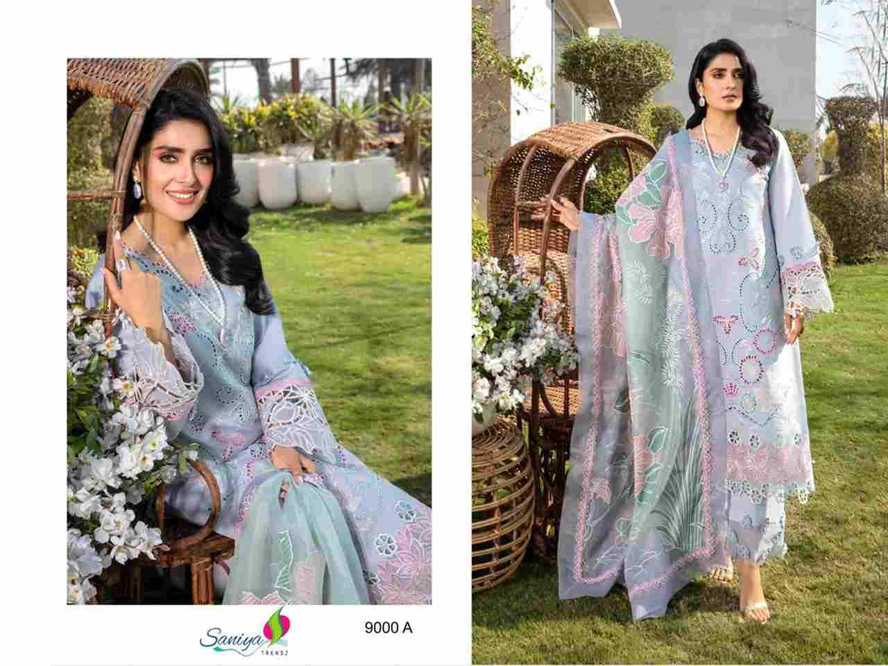 Rang Rasiya Vol-9 By Saniya Trendz 9000-A To 9000-B Series Beautiful Pakistani Suits Colorful Stylish Fancy Casual Wear & Ethnic Wear Cotton Embroidered Dresses At Wholesale Price