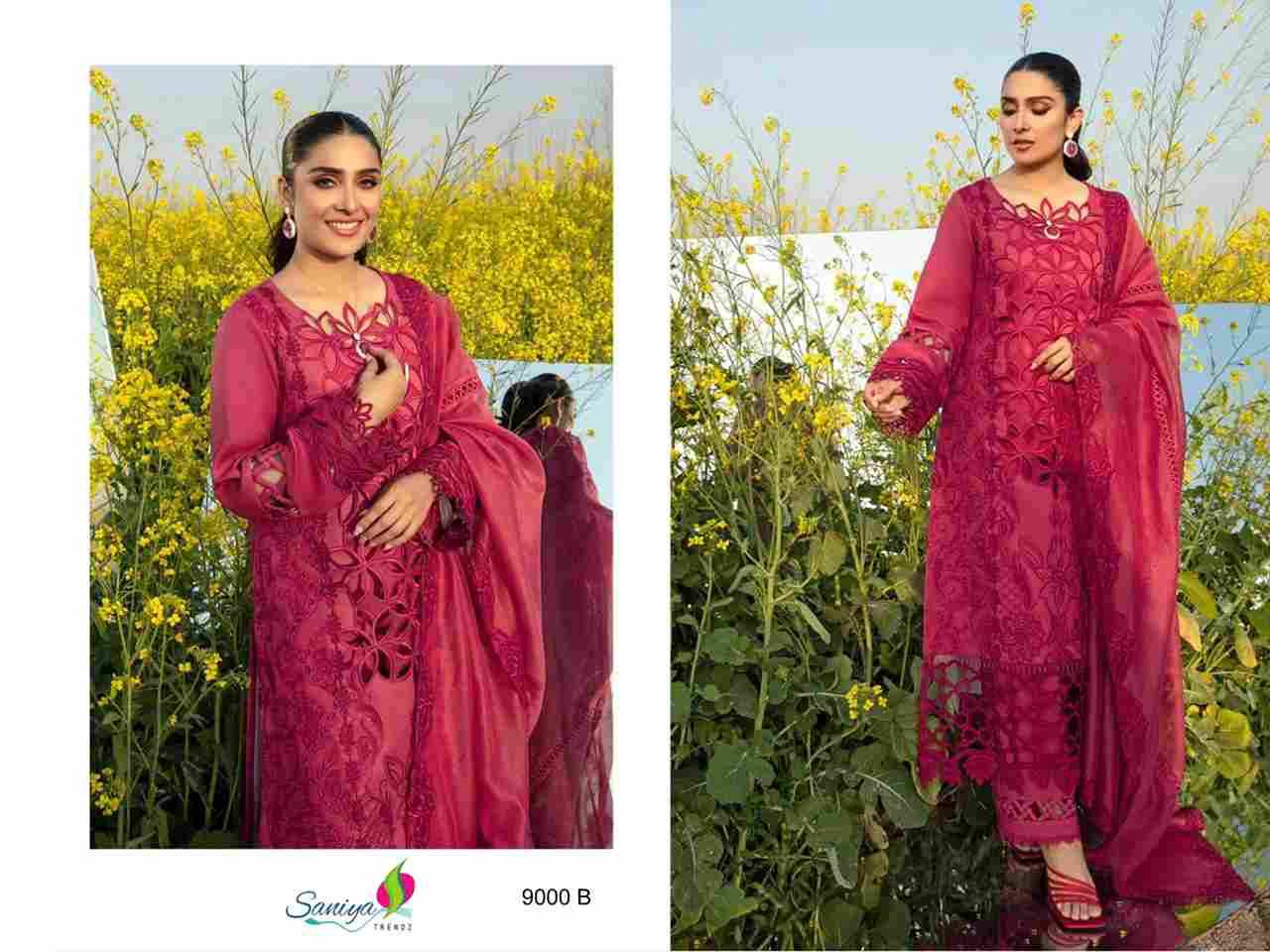 Rang Rasiya Vol-9 By Saniya Trendz 9000-A To 9000-B Series Beautiful Pakistani Suits Colorful Stylish Fancy Casual Wear & Ethnic Wear Cotton Embroidered Dresses At Wholesale Price