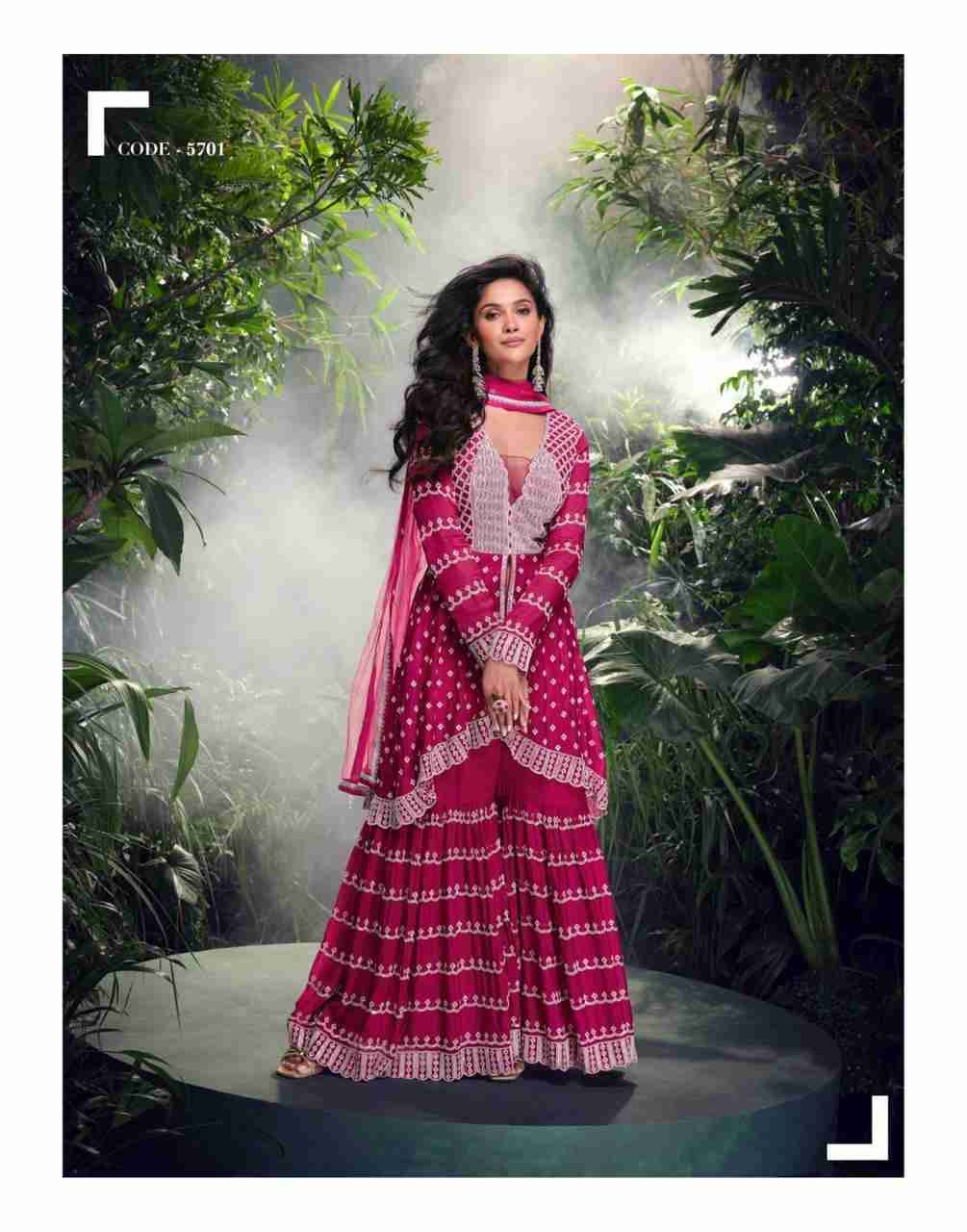 Shivani By Sayuri 5699 To 5701 Series Designer Sharara Suits Collection Beautiful Stylish Fancy Colorful Party Wear & Occasional Wear Chinnon Silk/Georgette Dresses At Wholesale Price