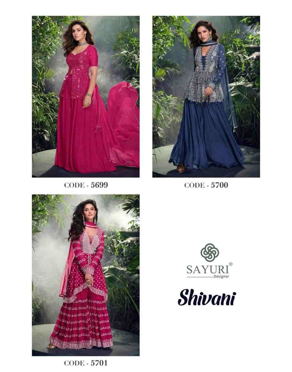 Shivani By Sayuri 5699 To 5701 Series Designer Sharara Suits Collection Beautiful Stylish Fancy Colorful Party Wear & Occasional Wear Chinnon Silk/Georgette Dresses At Wholesale Price