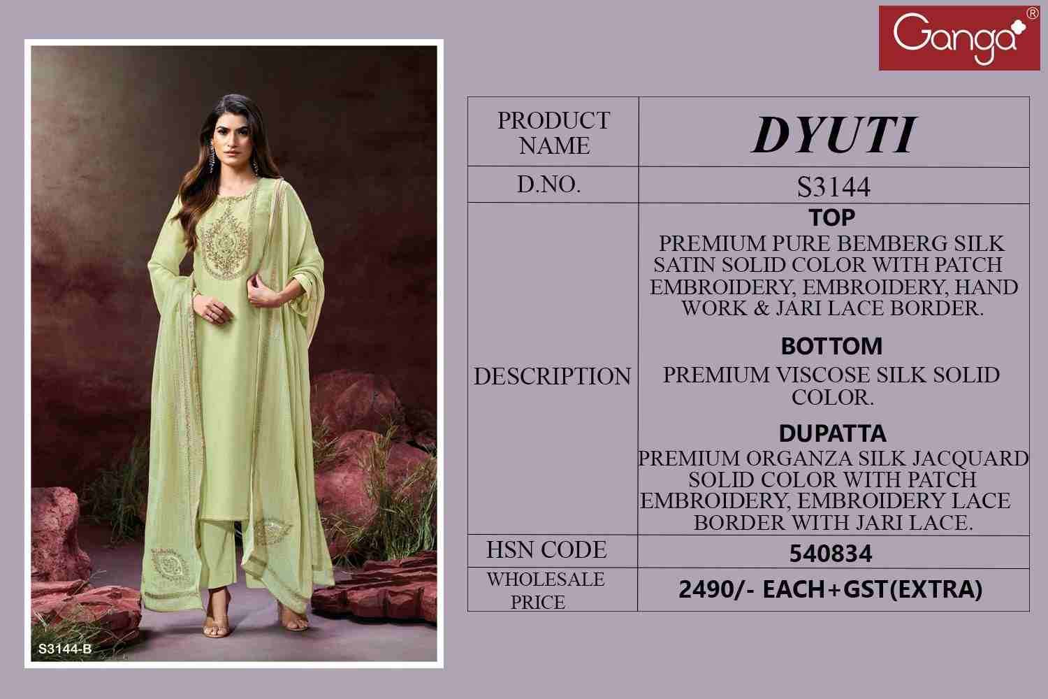 Dyuti-3144 By Ganga Fashion 3144-A To 3144-B Series Beautiful Festive Suits Colorful Stylish Fancy Casual Wear & Ethnic Wear Pure Bemberg Silk Dresses At Wholesale Price