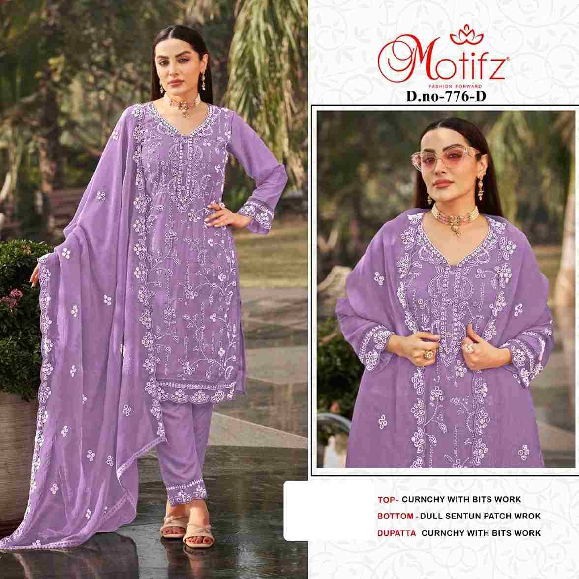 Motifz Hit Design 776 Colours By Motifz 776-A To 776-D Series Beautiful Pakistani Suits Colorful Stylish Fancy Casual Wear & Ethnic Wear Currency Dresses At Wholesale Price