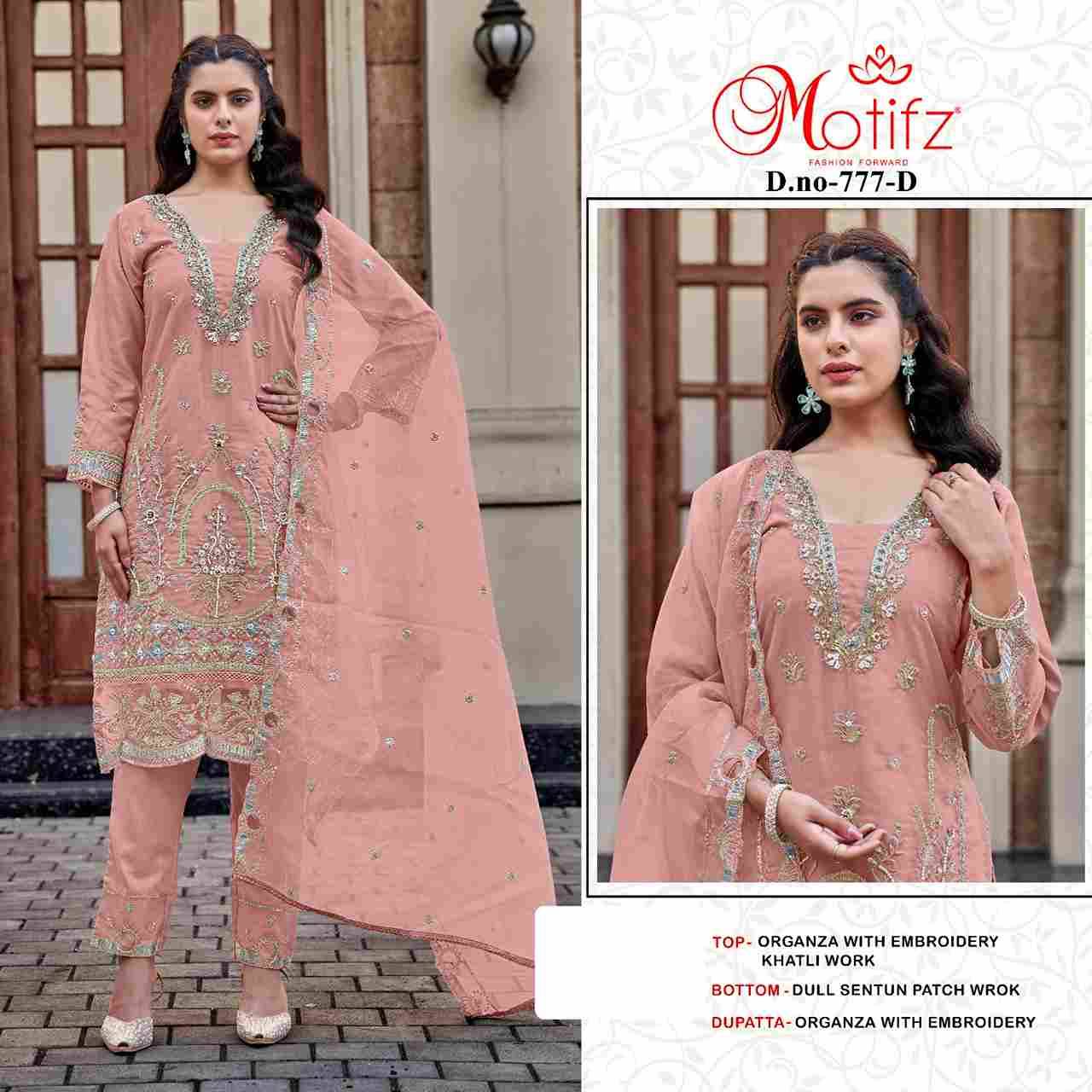 Motifz Hit Design 777 Colours By Motifz 777-A To 777-D Series Beautiful Pakistani Suits Colorful Stylish Fancy Casual Wear & Ethnic Wear Organza Dresses At Wholesale Price